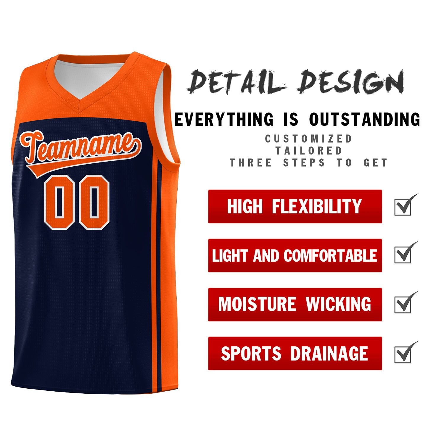 Custom Navy Orange Classic Sets Sports Uniform Basketball Jersey