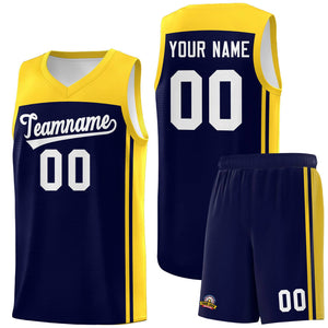 Custom Navy Gold Classic Sets Sports Uniform Basketball Jersey