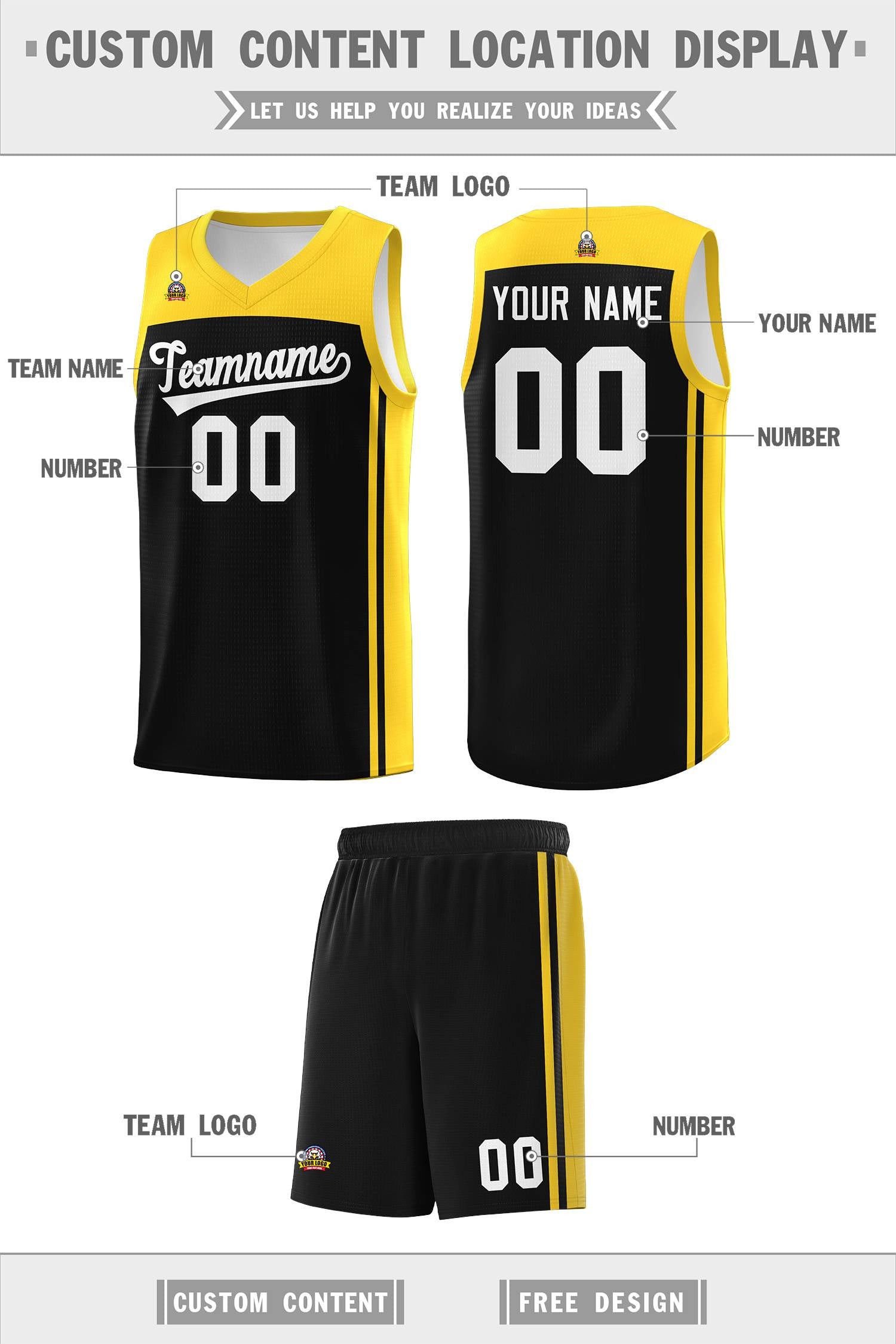 Custom Black Gold Classic Sets Sports Uniform Basketball Jersey