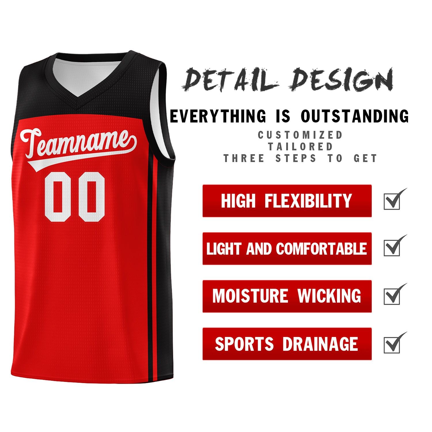 Custom Red Black Classic Sets Sports Uniform Basketball Jersey