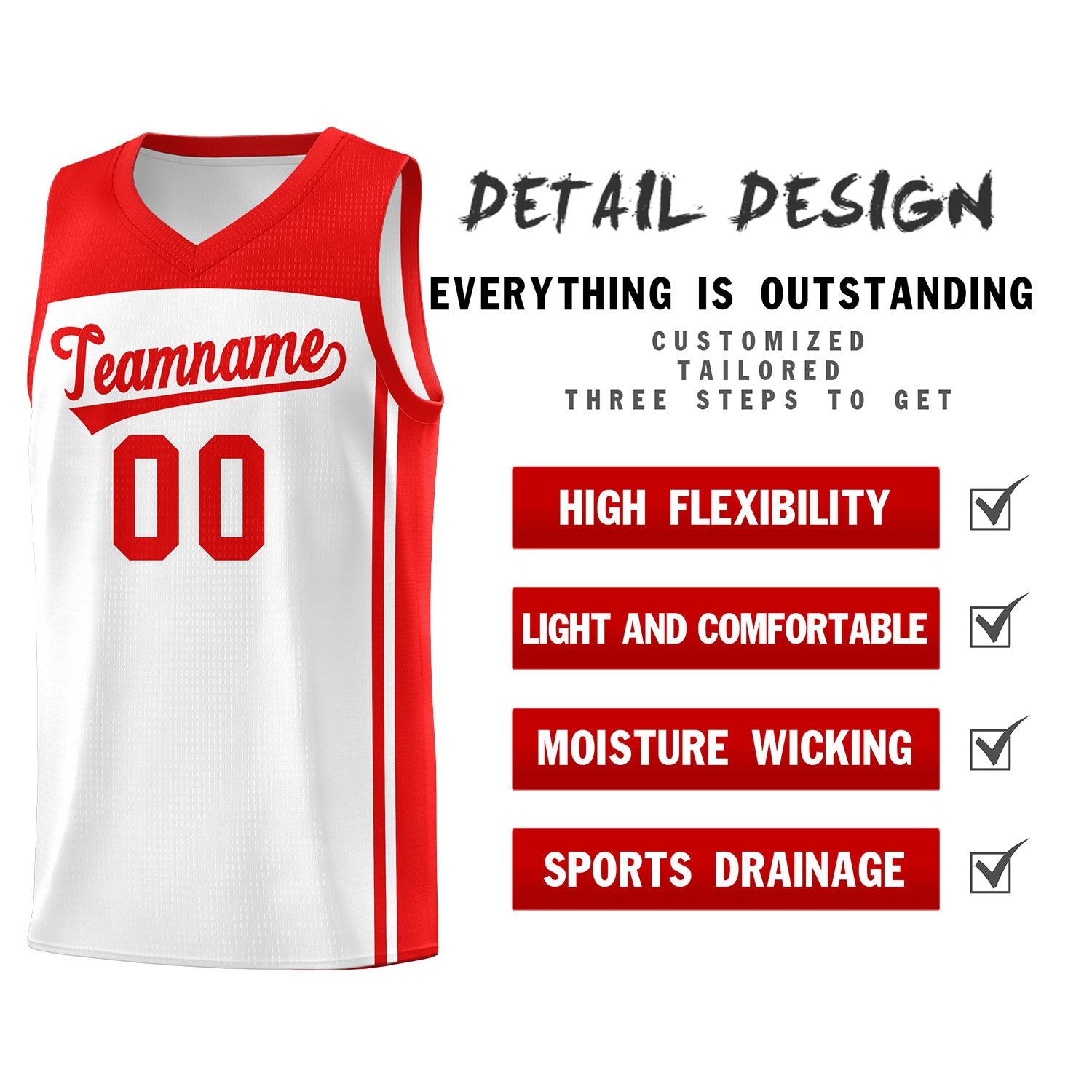 Custom White Red Classic Sets Sports Uniform Basketball Jersey