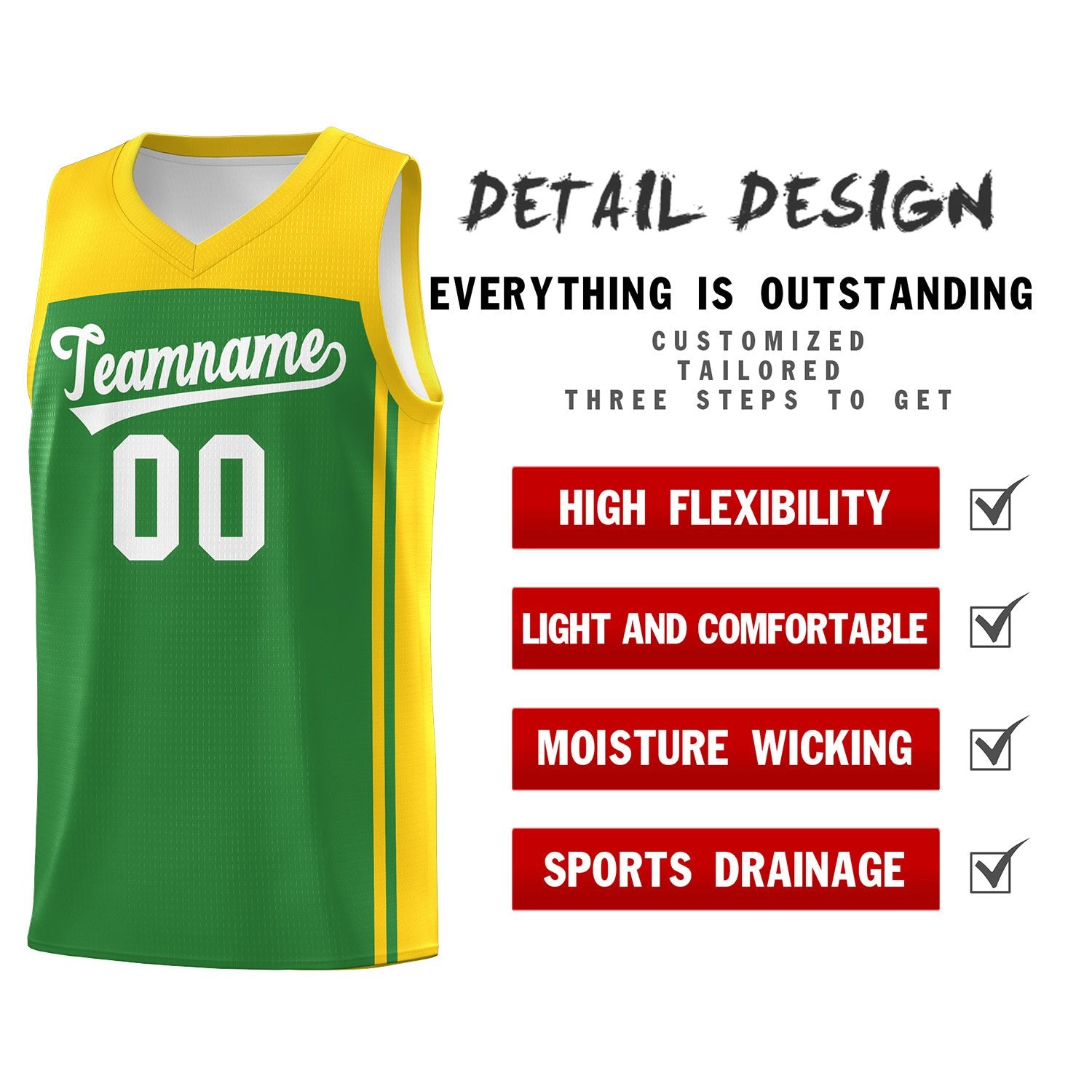 Custom Kelly Green Gold Classic Sets Sports Uniform Basketball Jersey