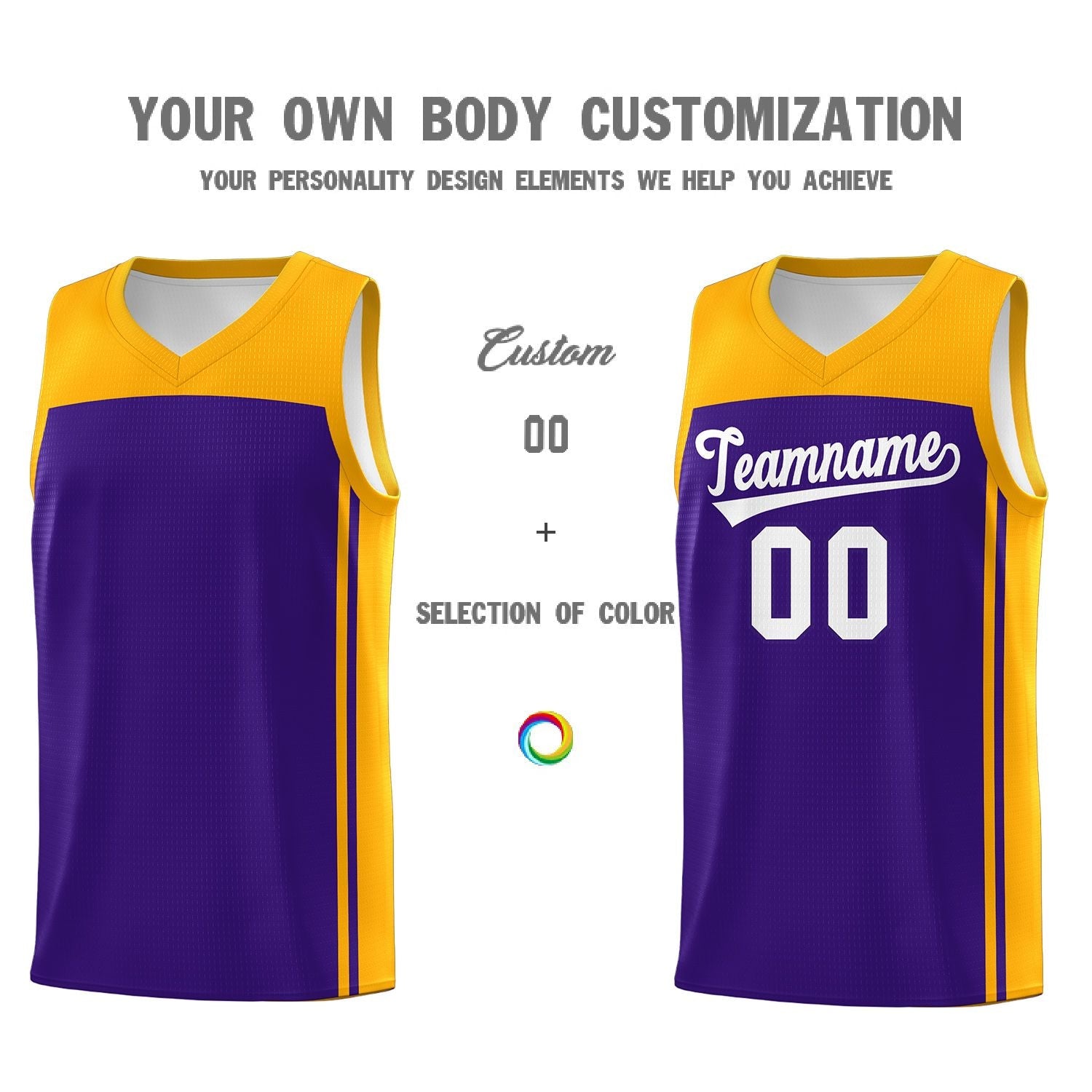 Custom Purple Yellow Classic Sets Sports Uniform Basketball Jersey