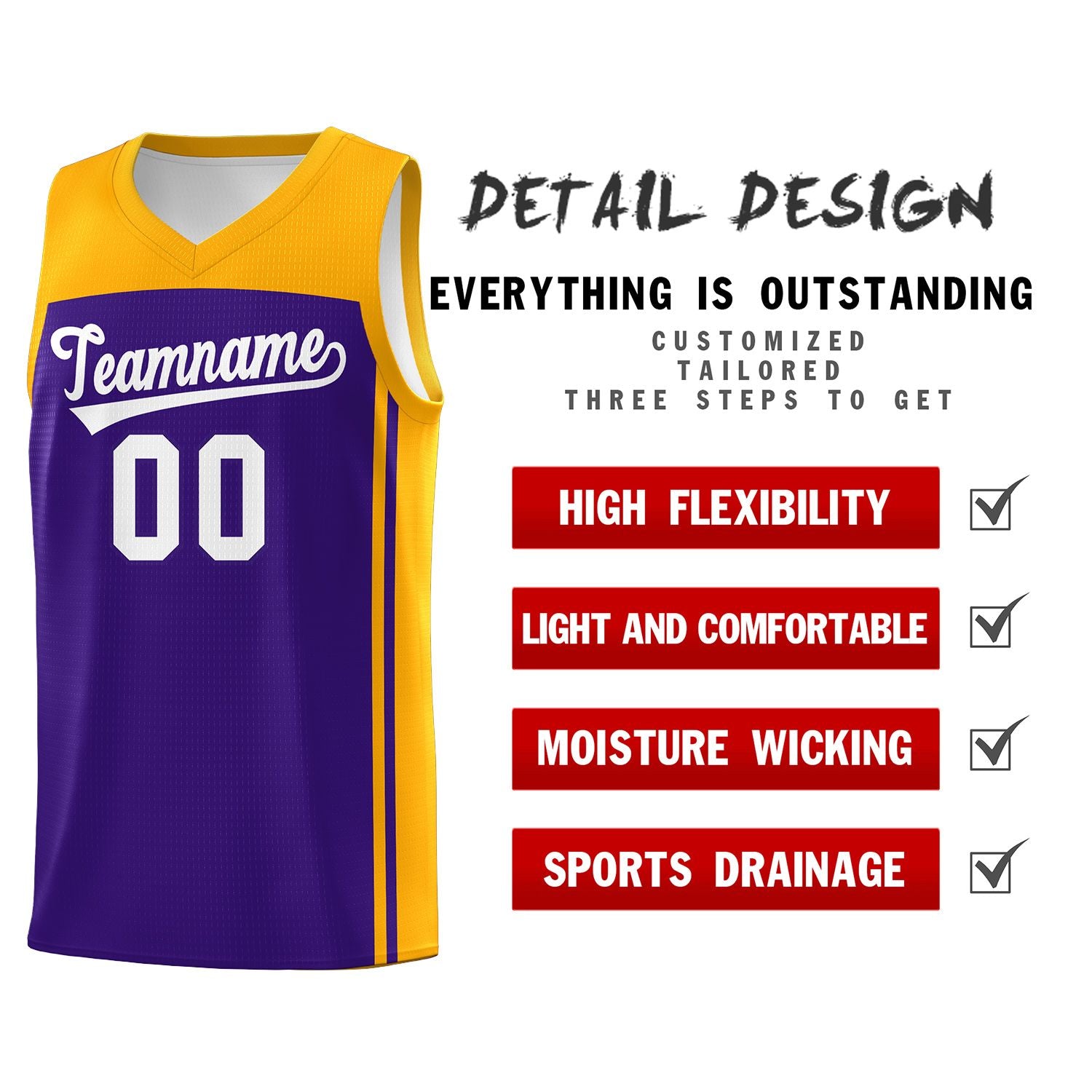 Custom Purple Yellow Classic Sets Sports Uniform Basketball Jersey