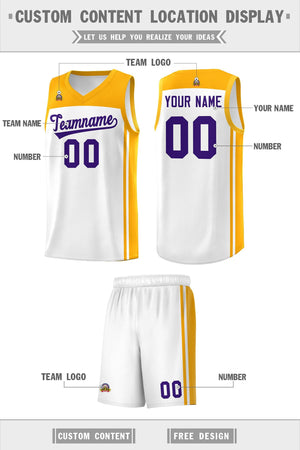 Custom White Yellow Classic Sets Sports Uniform Basketball Jersey