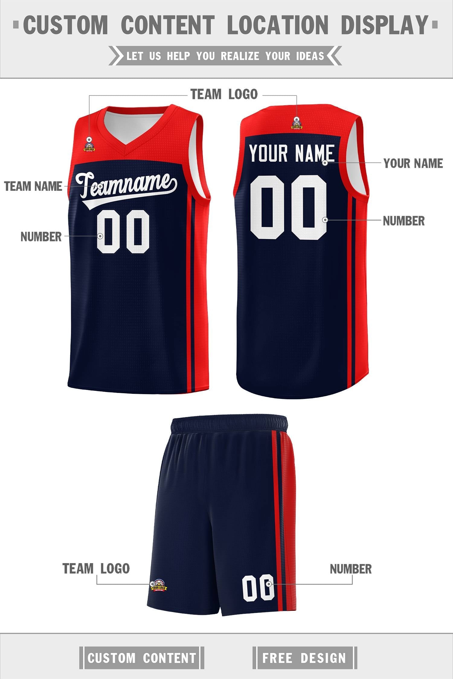 Custom Navy Red Classic Sets Sports Uniform Basketball Jersey