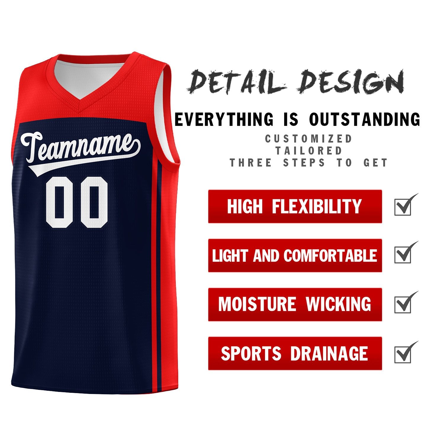 Custom Navy Red Classic Sets Sports Uniform Basketball Jersey