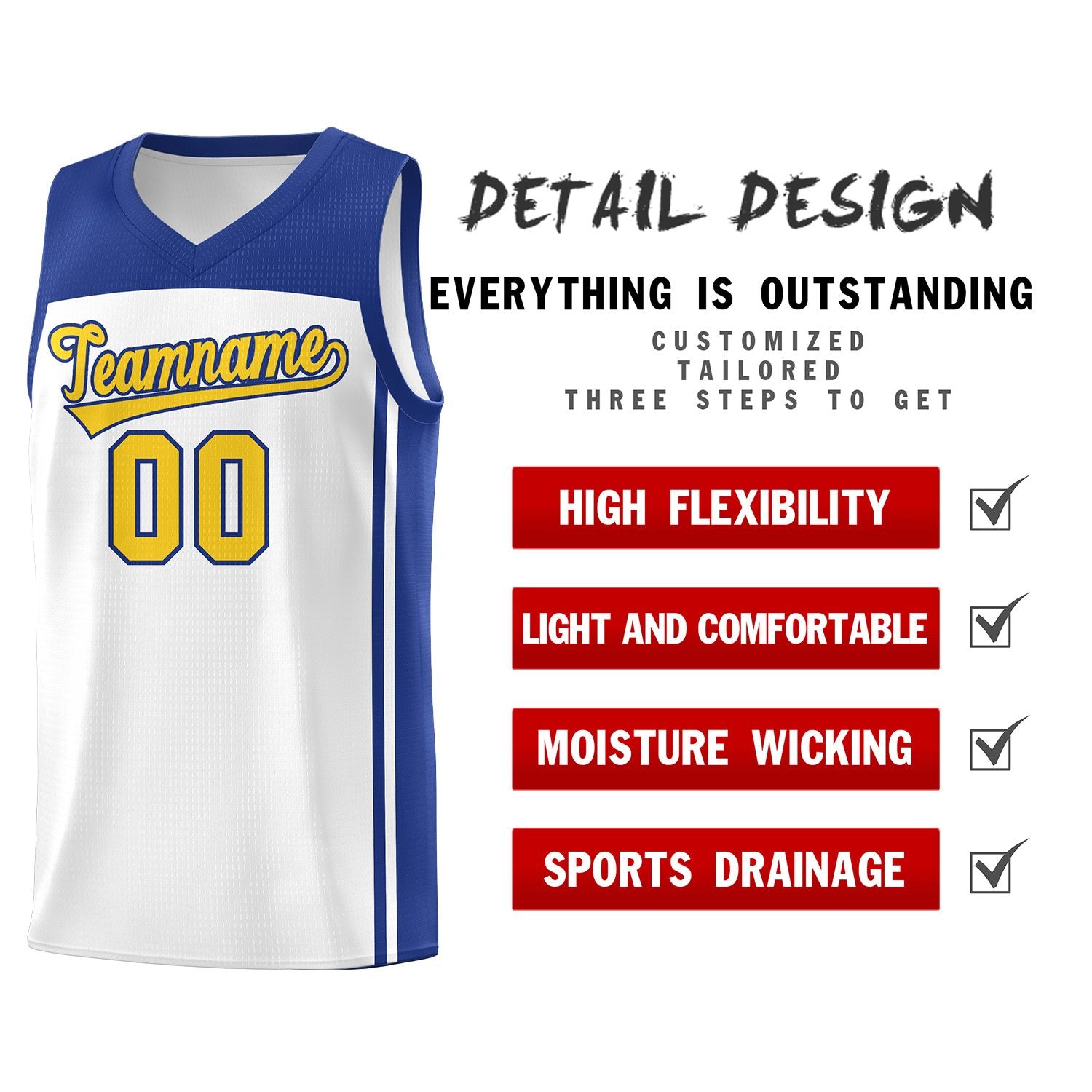 Custom White Royal Classic Sets Sports Uniform Basketball Jersey