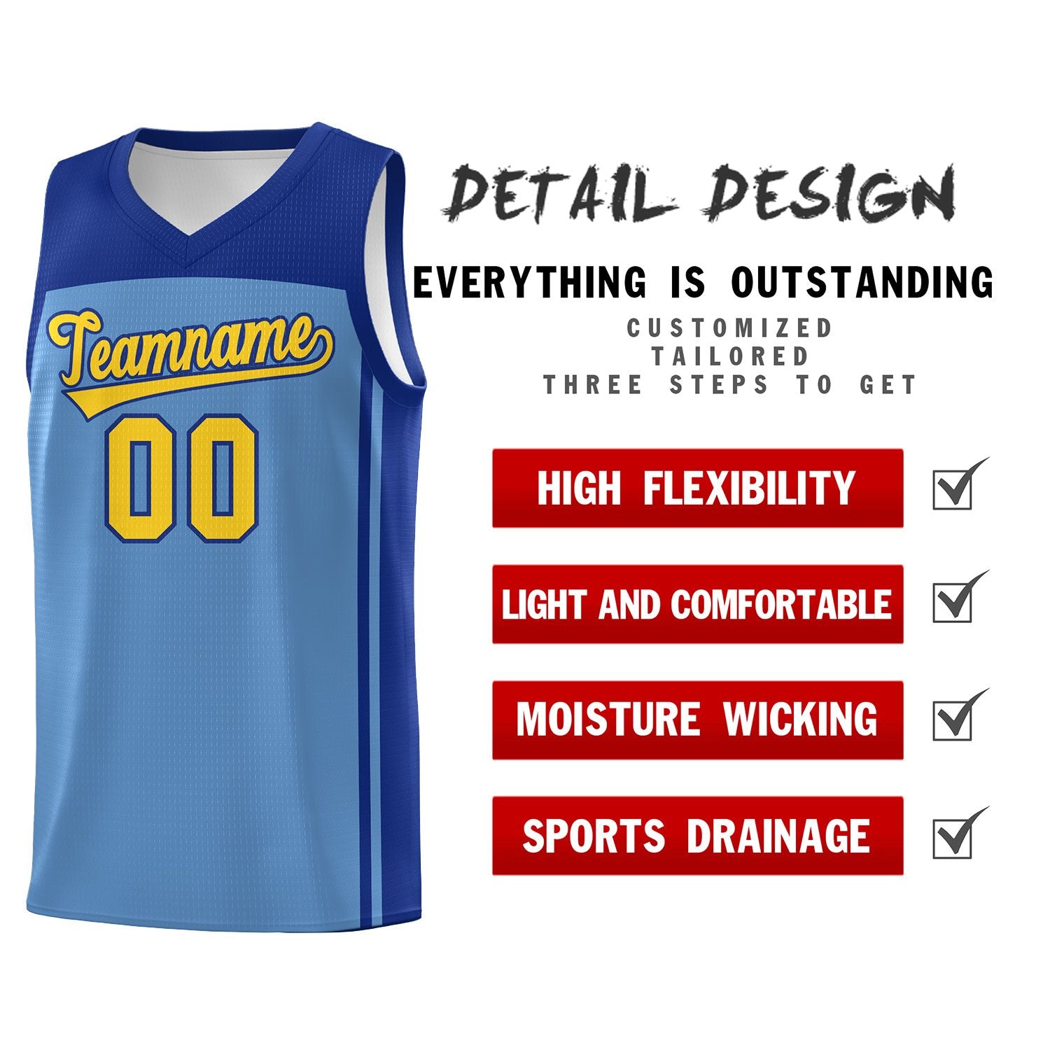 Custom Light Blue Royal Classic Sets Sports Uniform Basketball Jersey