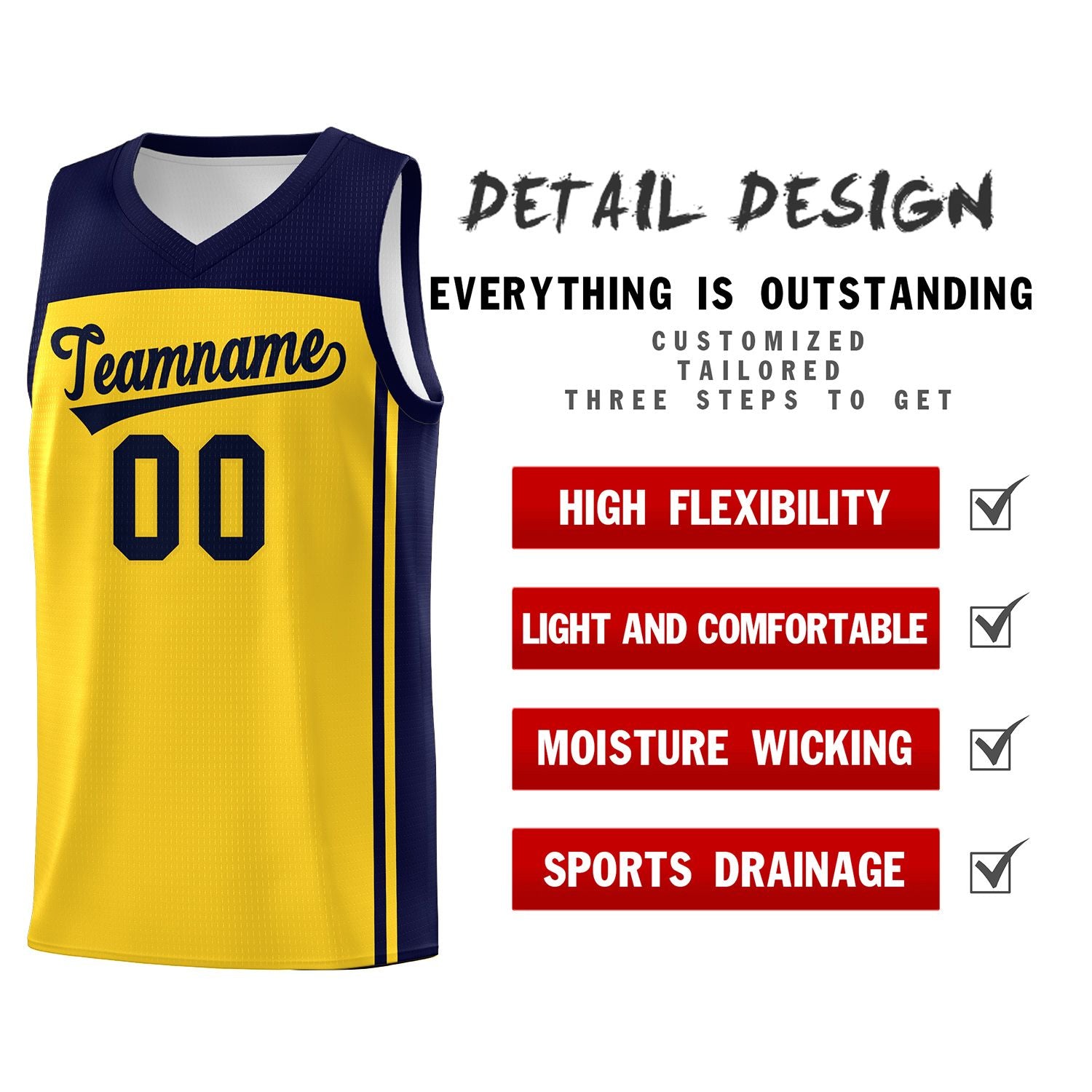 Custom Gold Navy Classic Sets Sports Uniform Basketball Jersey