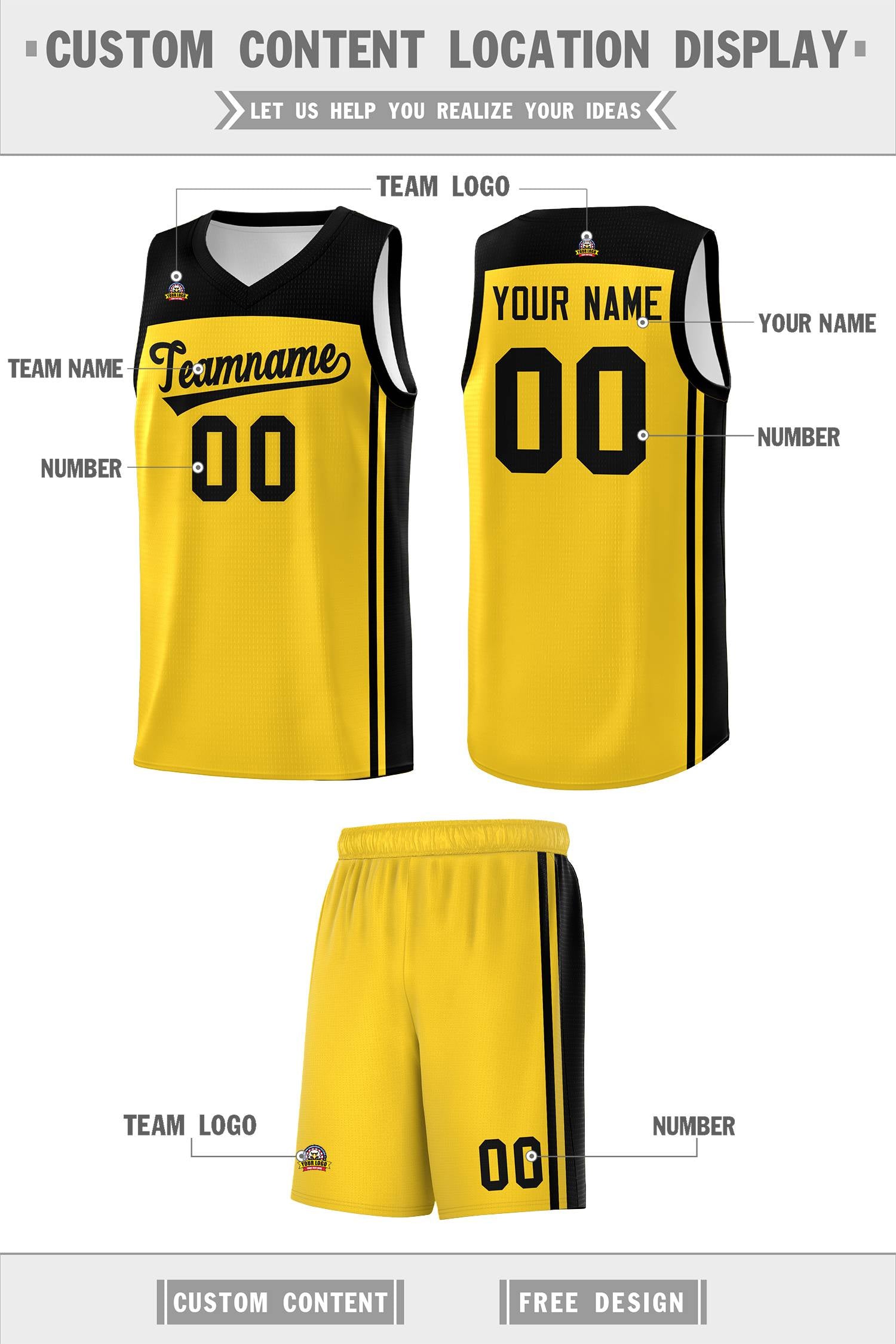 Custom Gold Black Classic Sets Sports Uniform Basketball Jersey