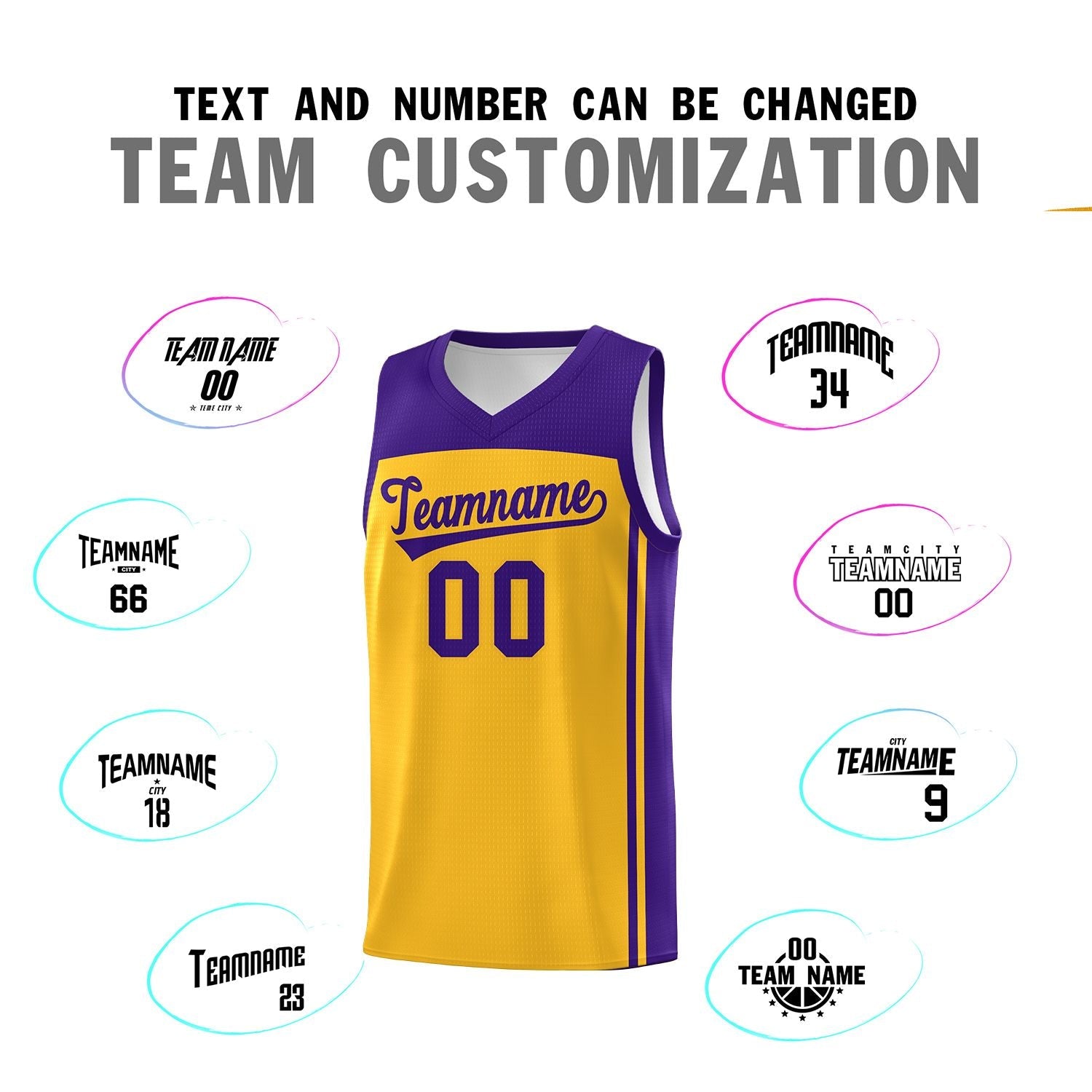 Custom Yellow Purple Classic Sets Sports Uniform Basketball Jersey