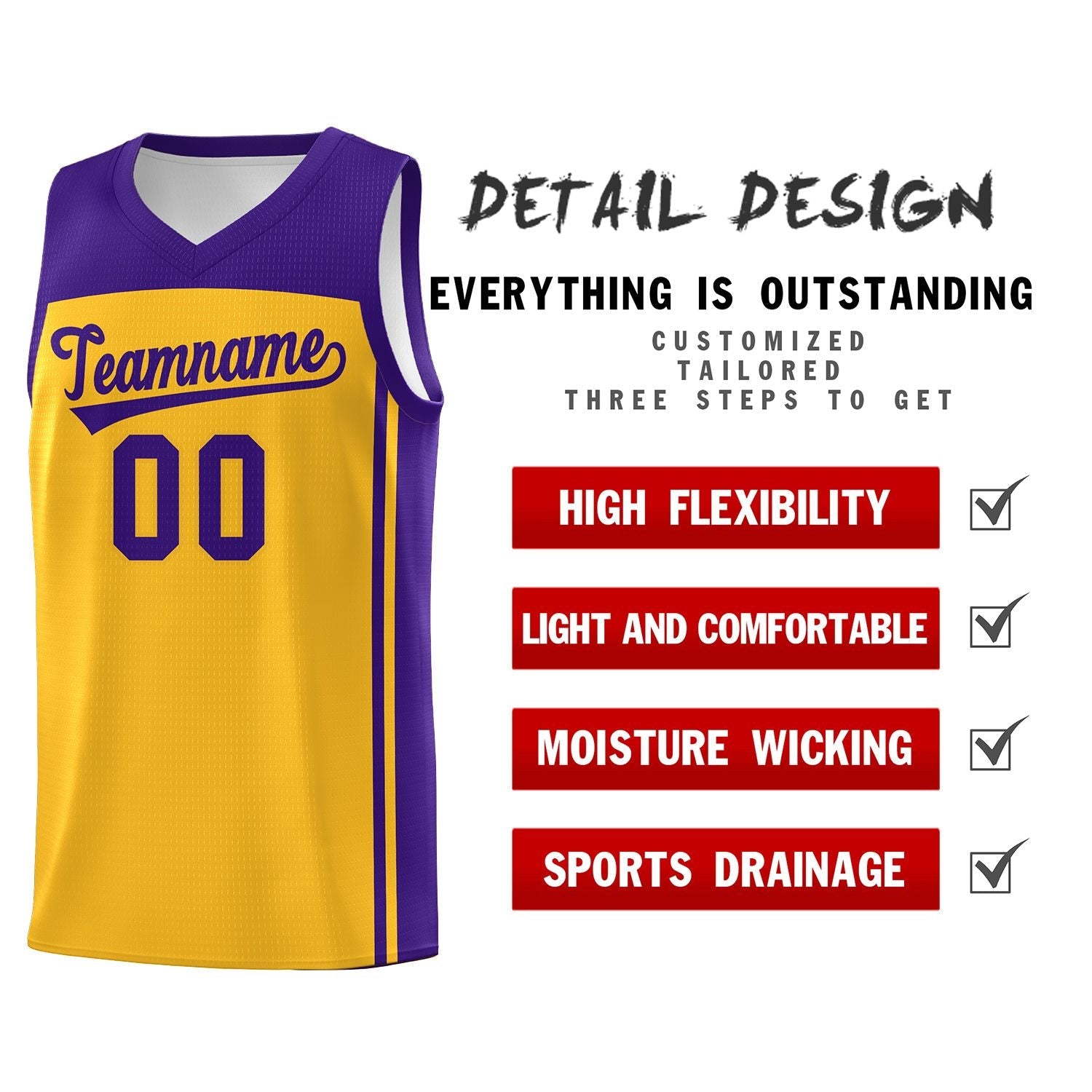 Custom Yellow Purple Classic Sets Sports Uniform Basketball Jersey