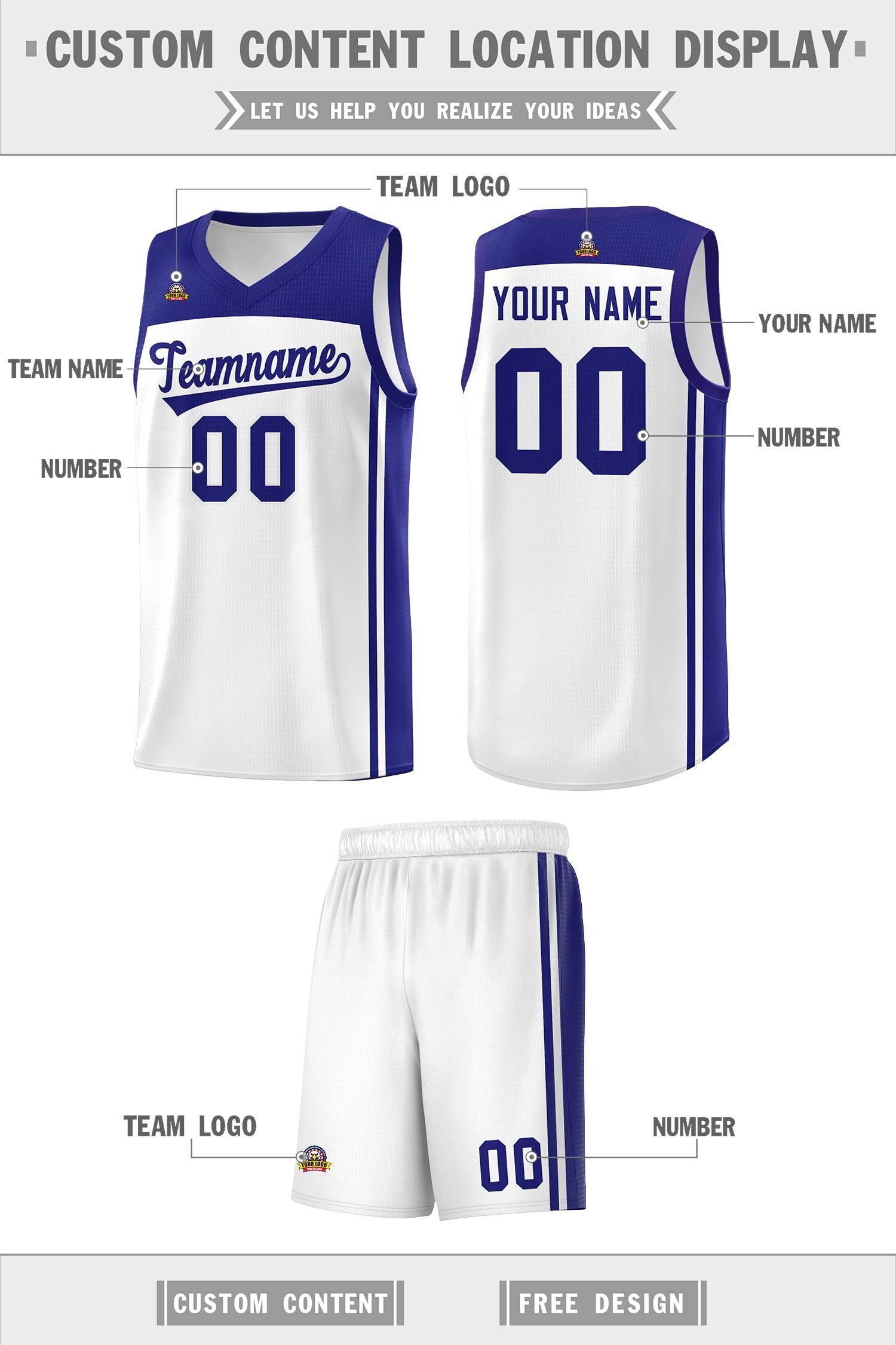 Custom White Purple Classic Sets Sports Uniform Basketball Jersey