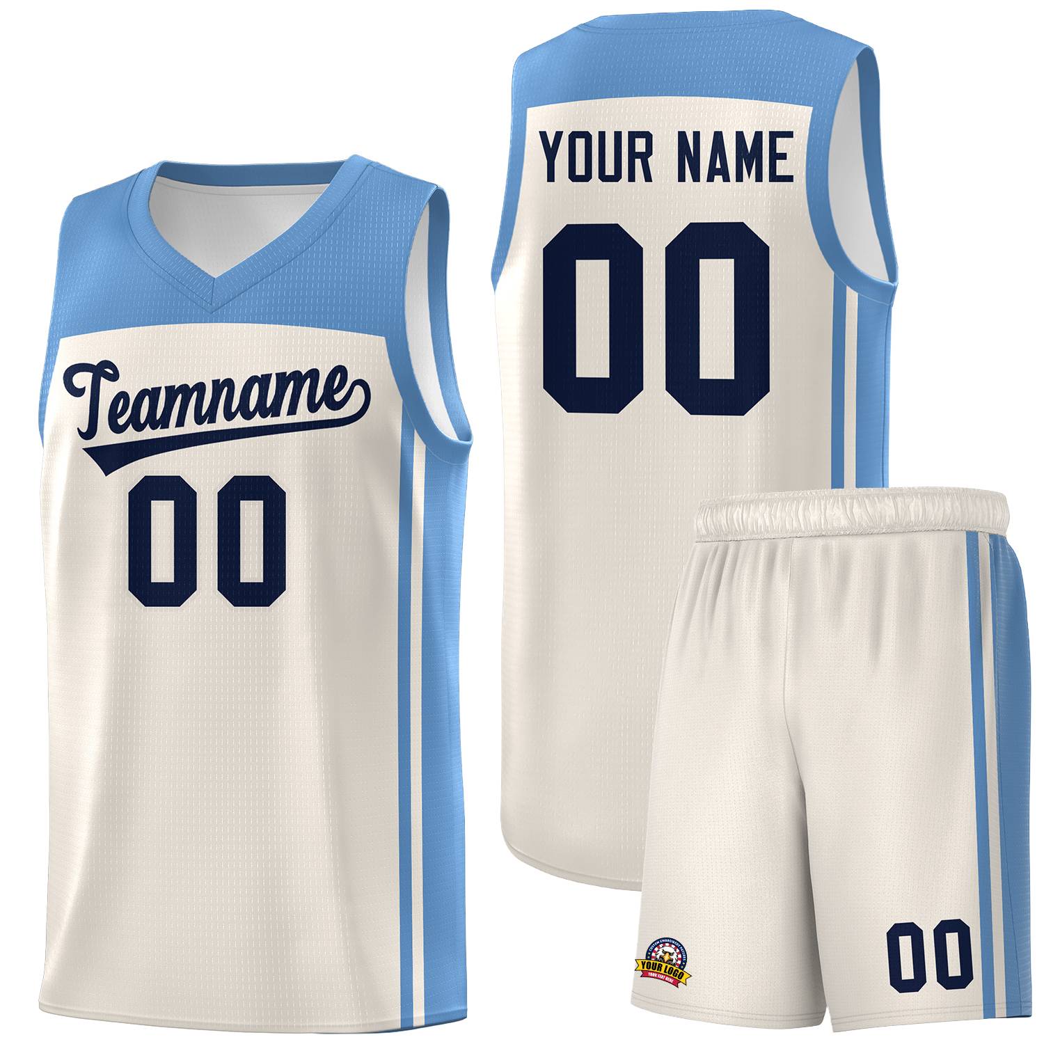 Custom Cream Light Blue Classic Sets Sports Uniform Basketball Jersey