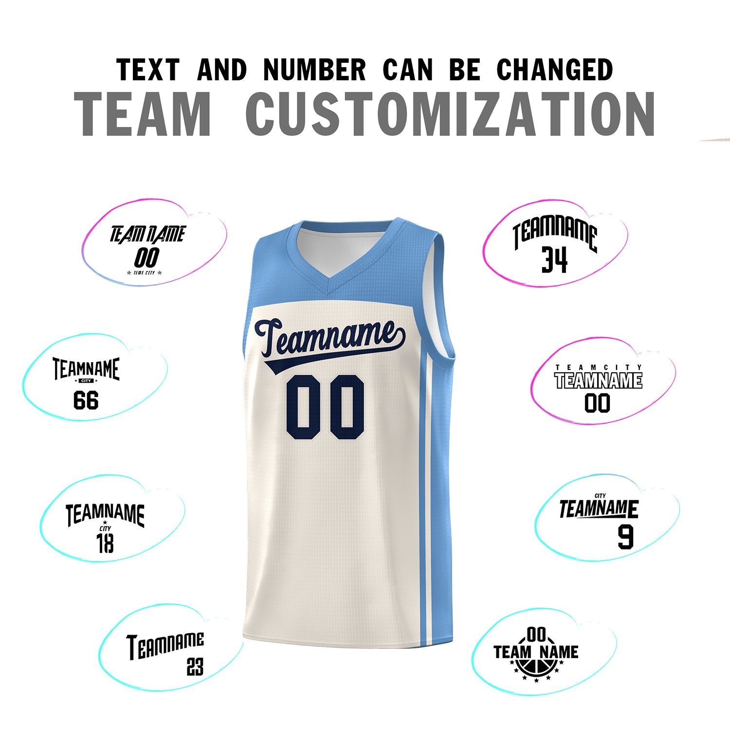 Custom Cream Light Blue Classic Sets Sports Uniform Basketball Jersey