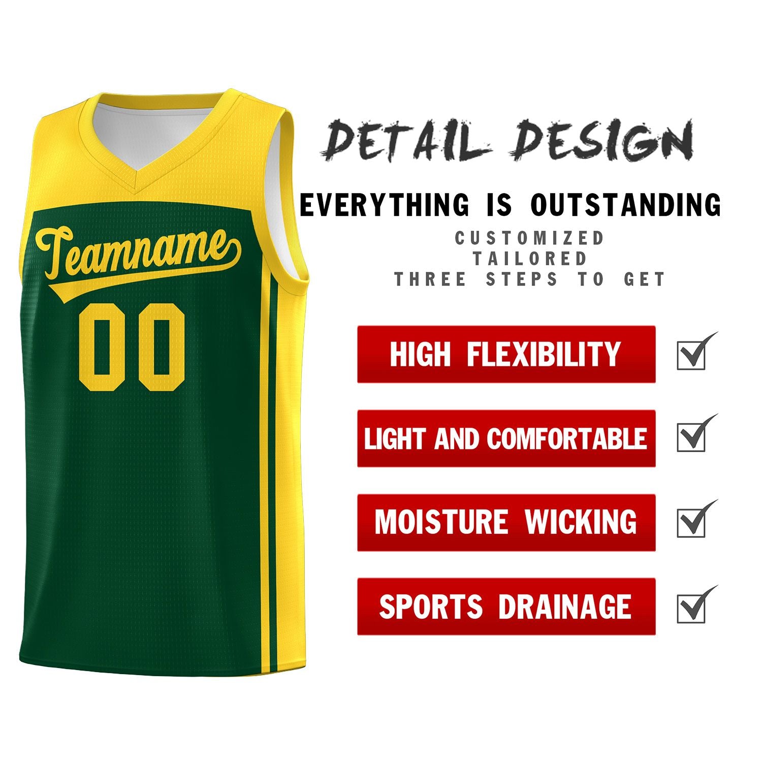 Custom Green Gold Classic Sets Sports Uniform Basketball Jersey