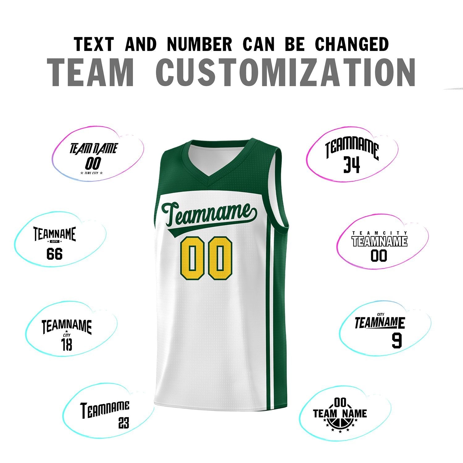 Custom White Green Classic Sets Sports Uniform Basketball Jersey