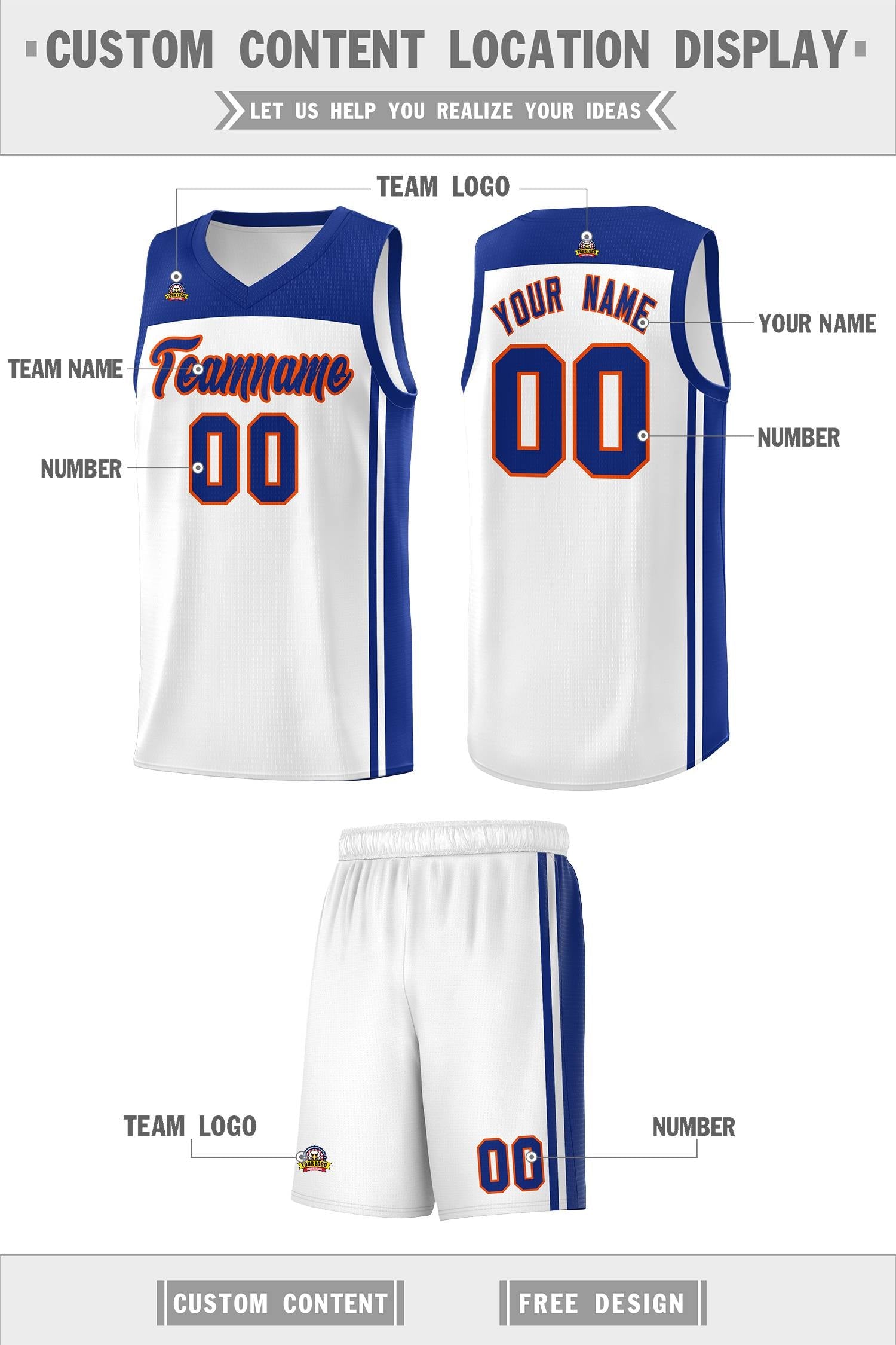 Custom White Royal Classic Sets Sports Uniform Basketball Jersey