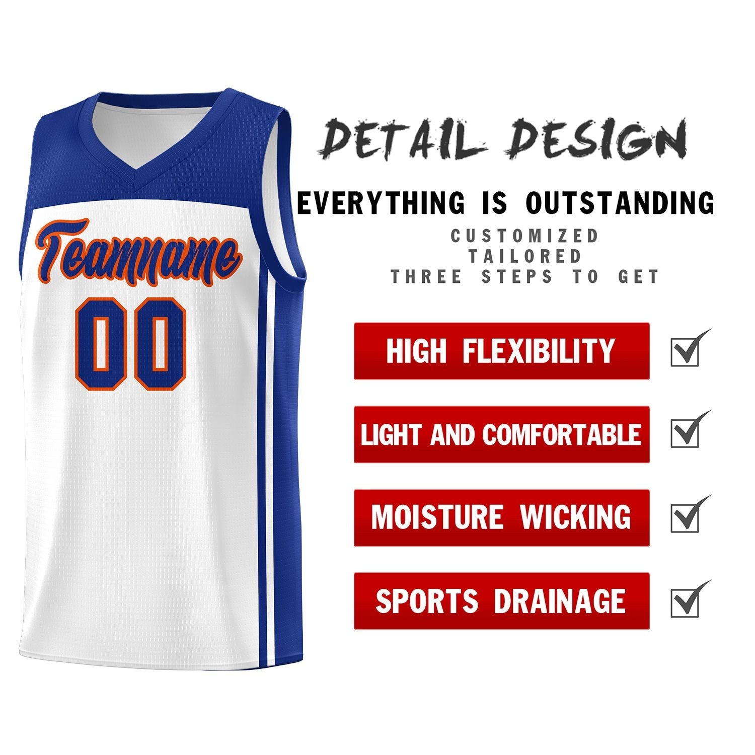 Custom White Royal Classic Sets Sports Uniform Basketball Jersey