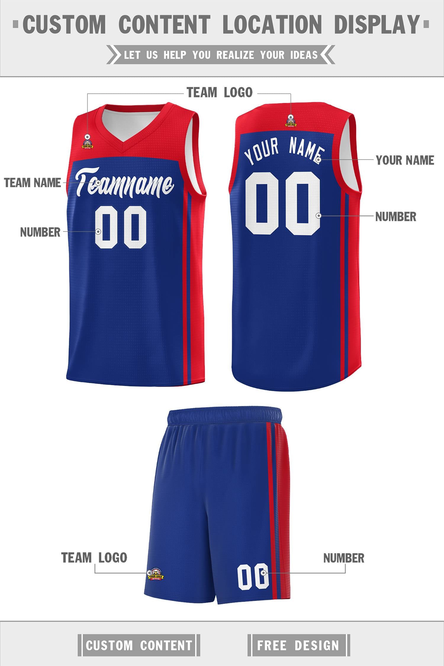 Custom Royal Red Classic Sets Sports Uniform Basketball Jersey