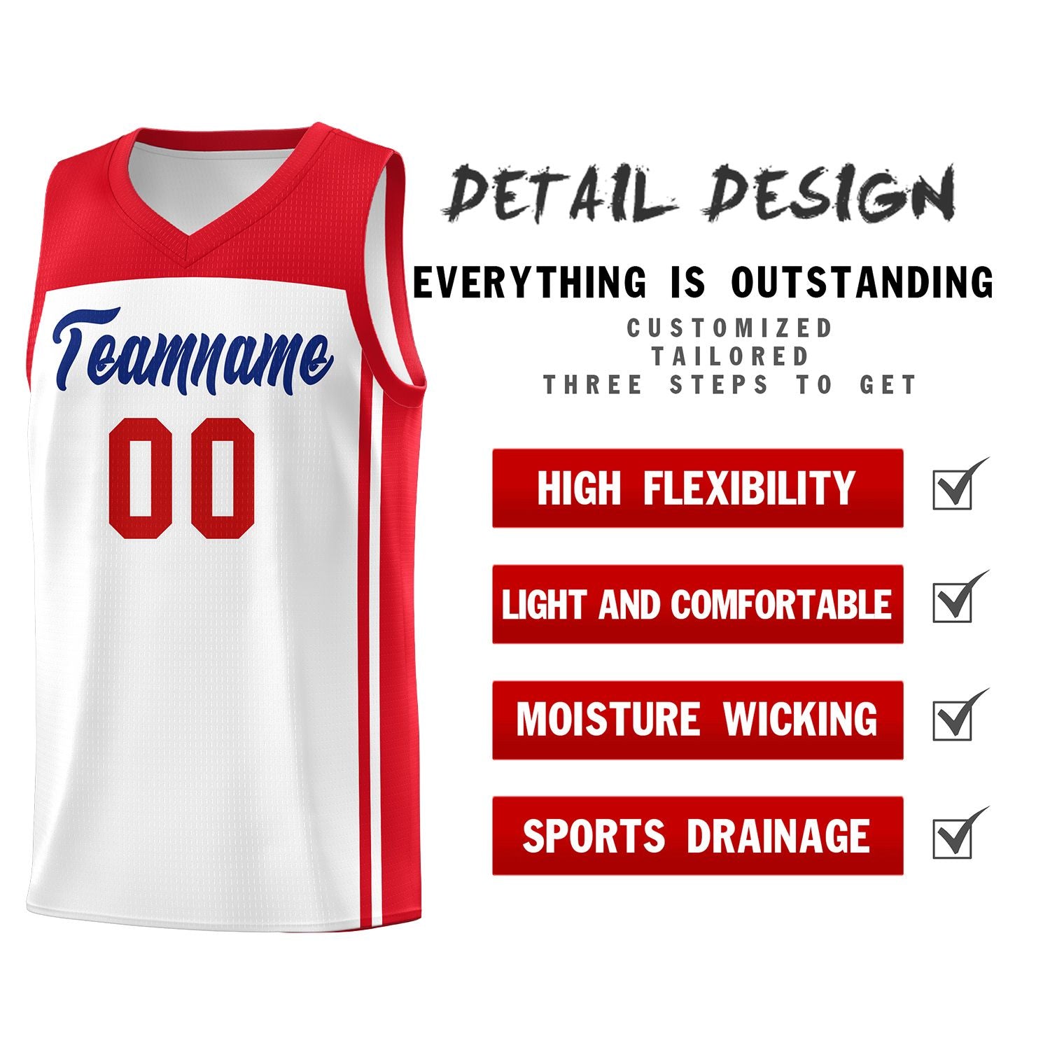 Custom White Red Classic Sets Sports Uniform Basketball Jersey