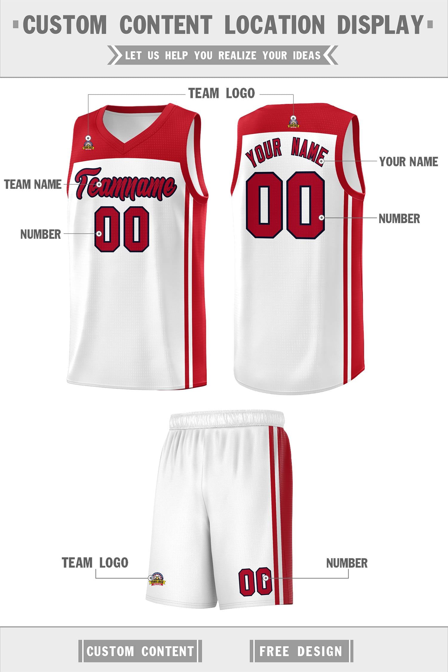 Custom White Red Classic Sets Sports Uniform Basketball Jersey