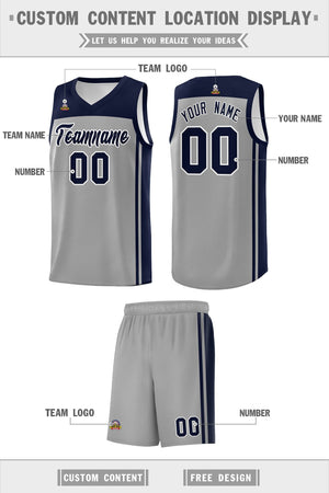 Custom Grey Navy Classic Sets Sports Uniform Basketball Jersey