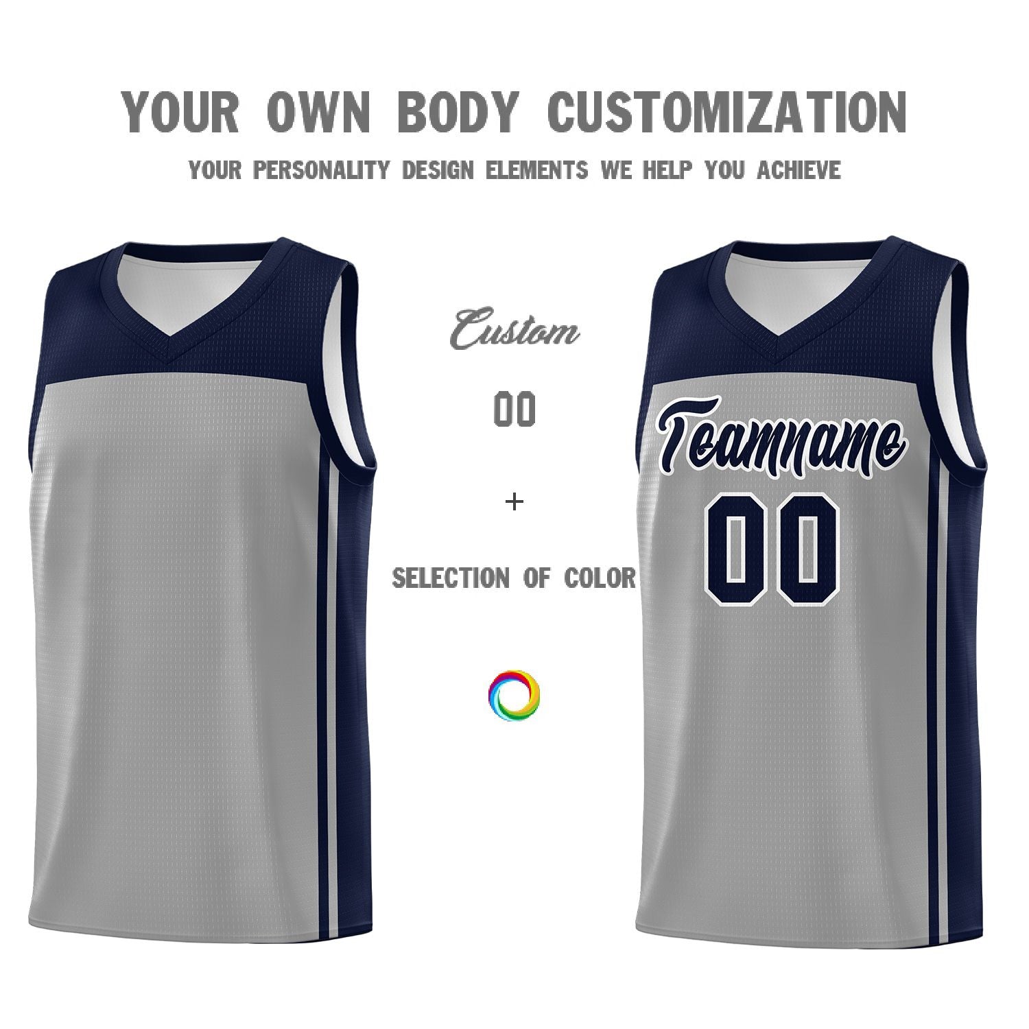 Custom Grey Navy Classic Sets Sports Uniform Basketball Jersey