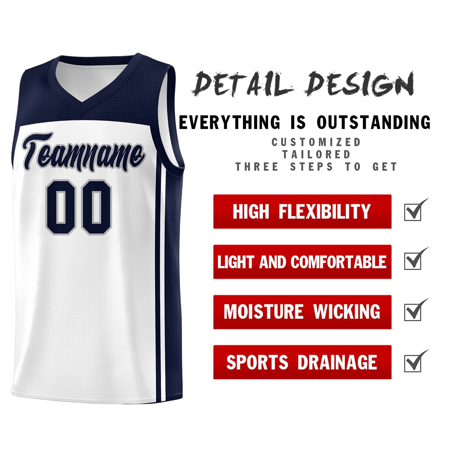 Custom White Navy Classic Sets Sports Uniform Basketball Jersey