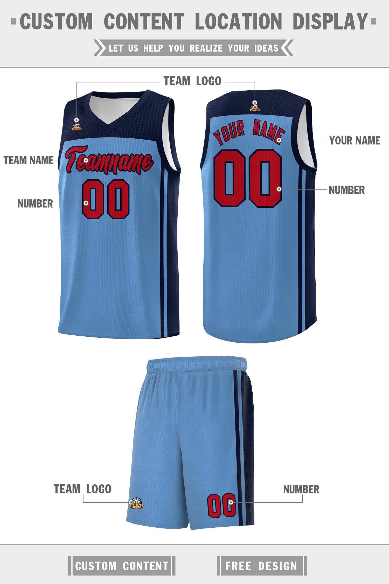 Custom Light Blue Navy Classic Sets Sports Uniform Basketball Jersey