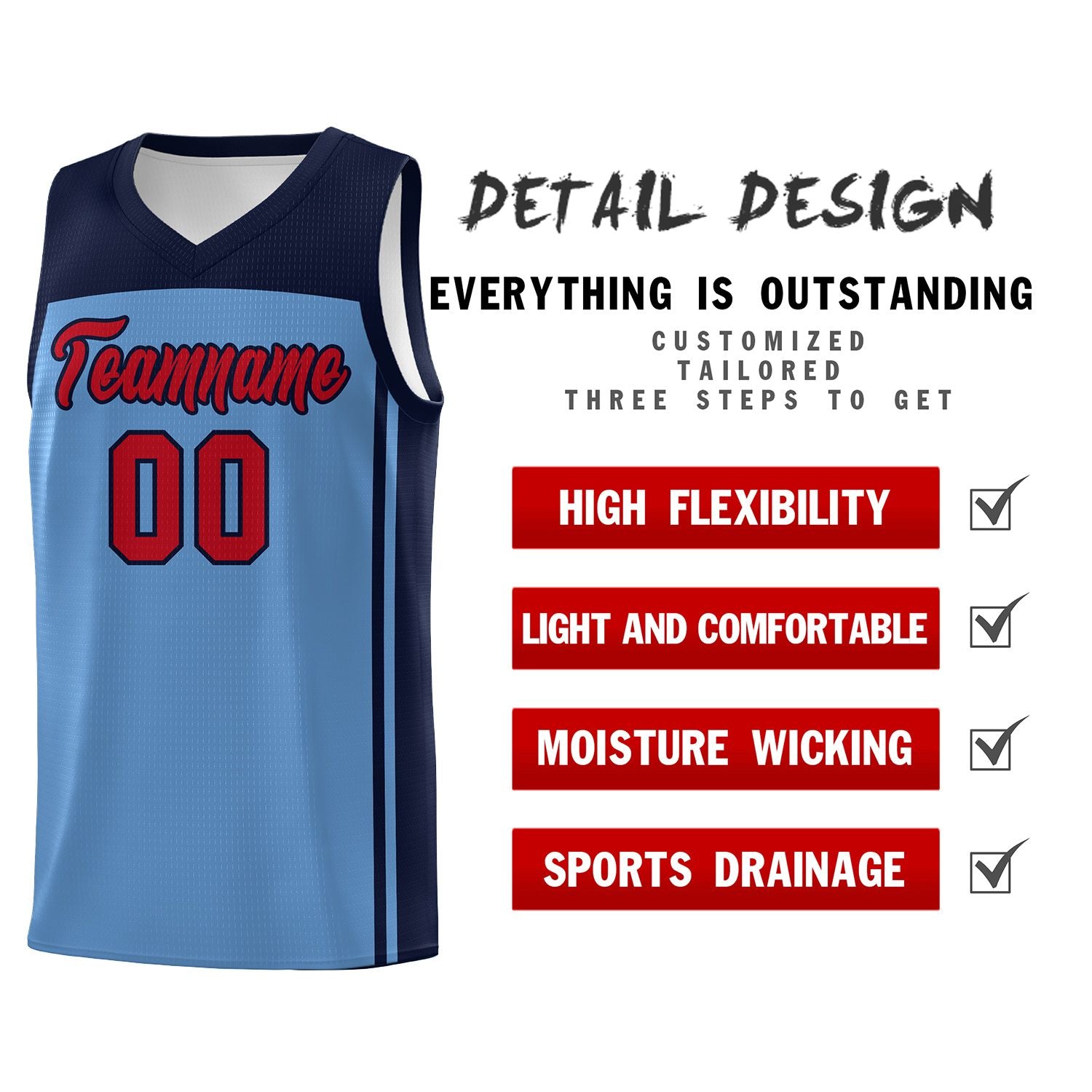 Custom Light Blue Navy Classic Sets Sports Uniform Basketball Jersey