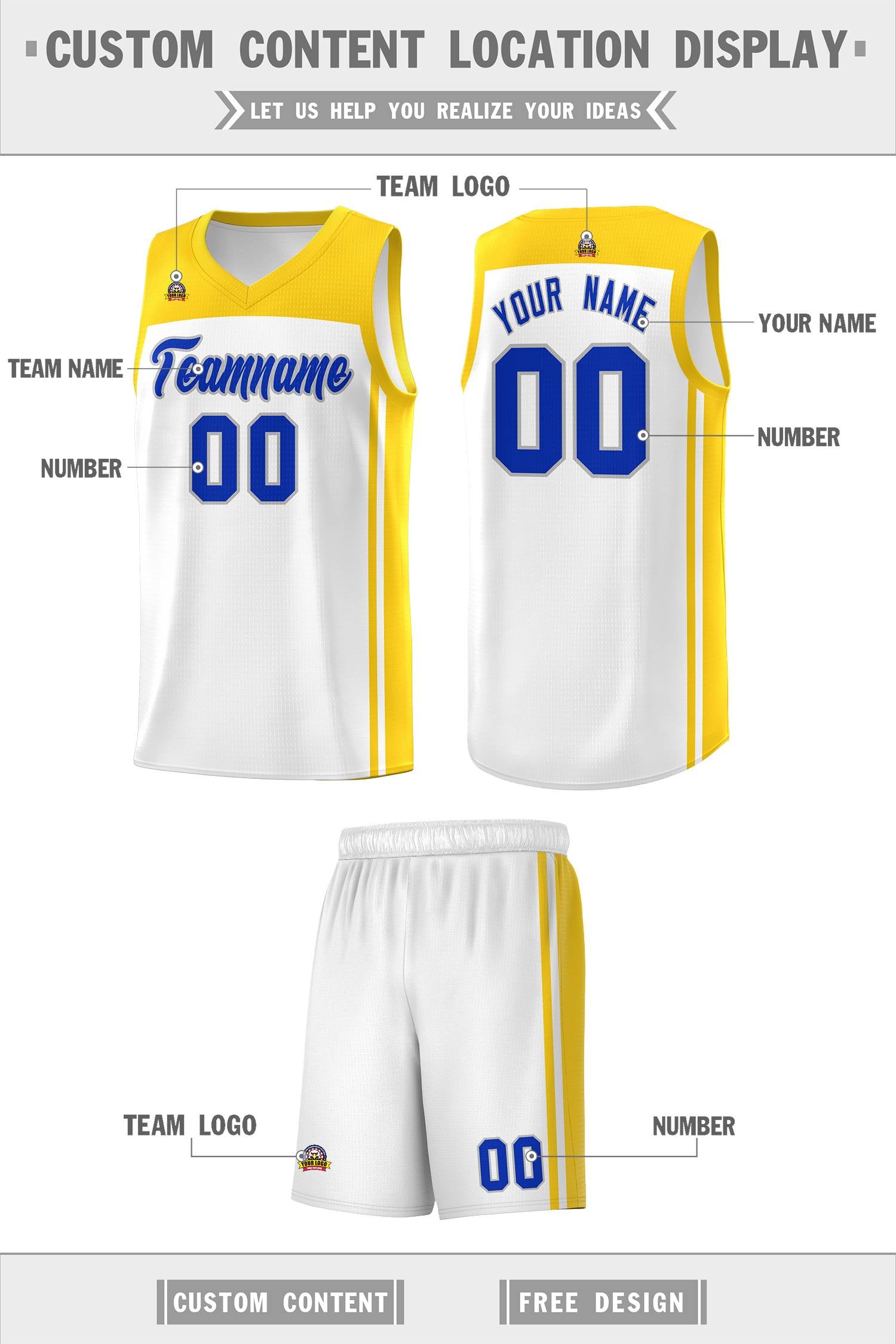 Custom White Gold Classic Sets Sports Uniform Basketball Jersey