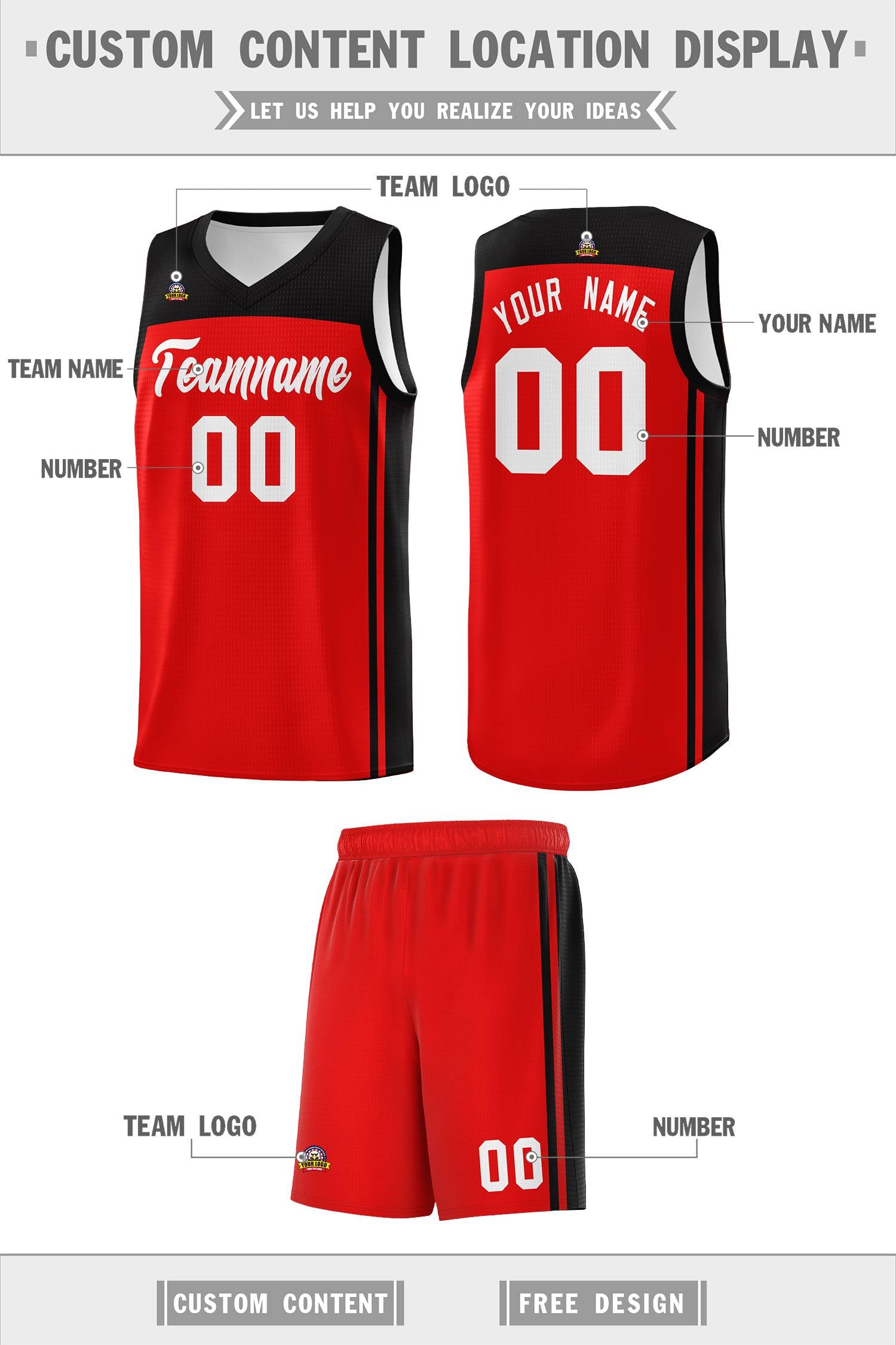 Custom Red Black Classic Sets Sports Uniform Basketball Jersey