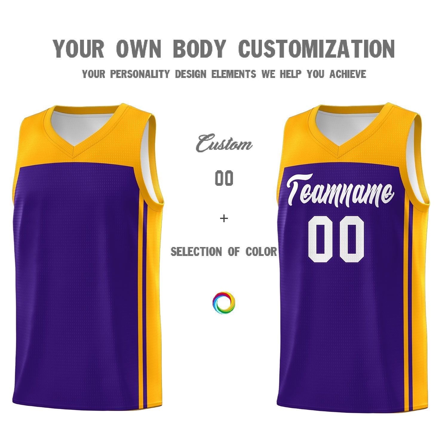 Custom Purple Yellow Classic Sets Sports Uniform Basketball Jersey