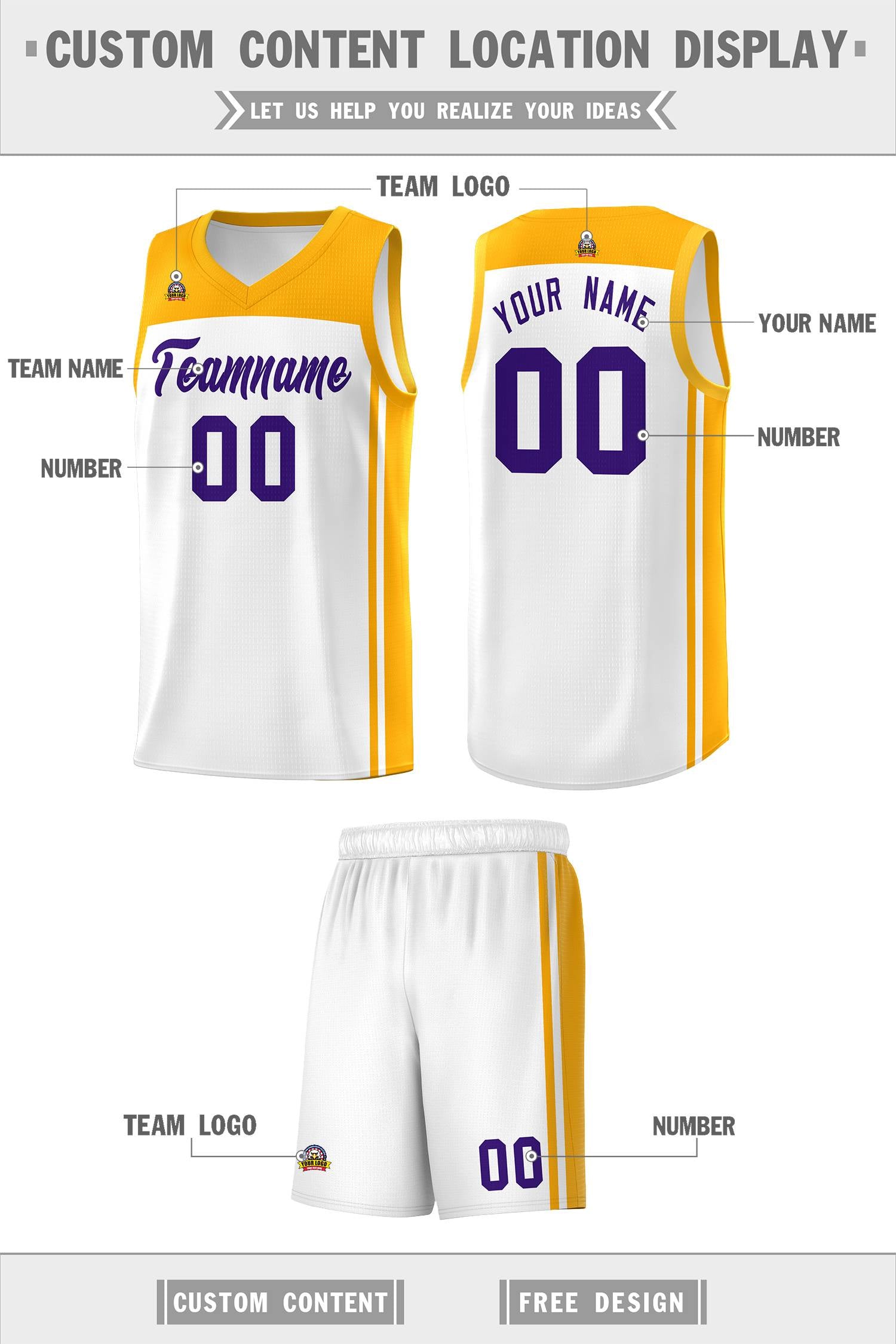 Custom White Yellow Classic Sets Sports Uniform Basketball Jersey