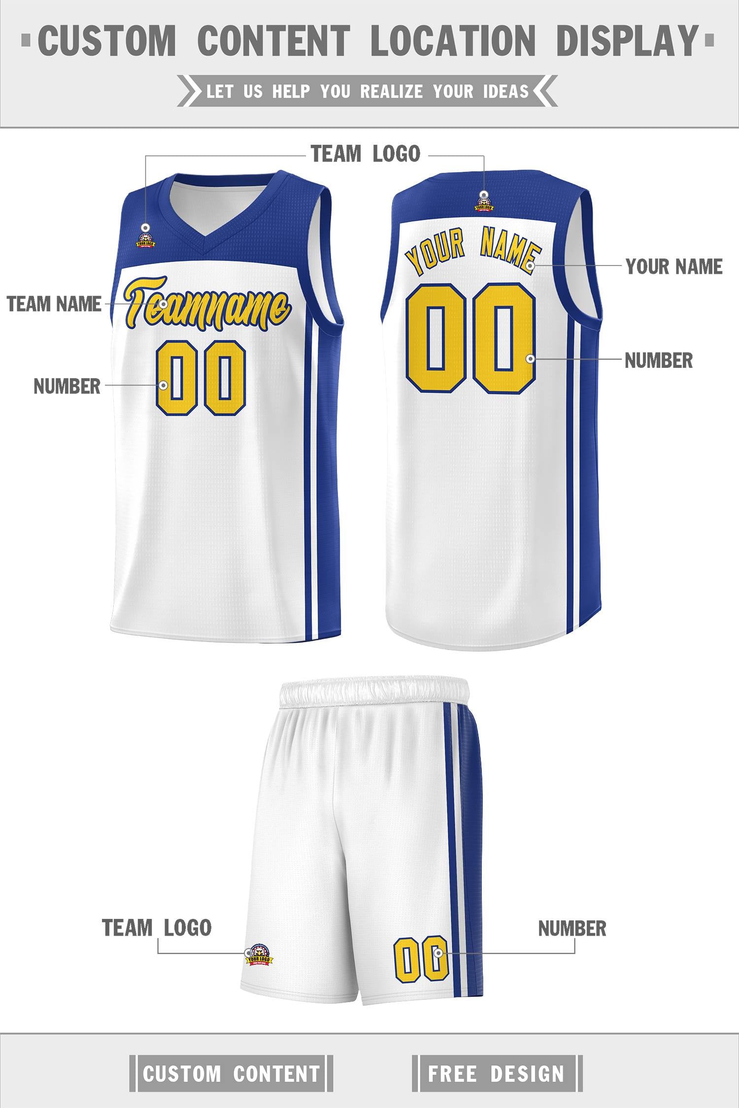 Custom White Royal Classic Sets Sports Uniform Basketball Jersey