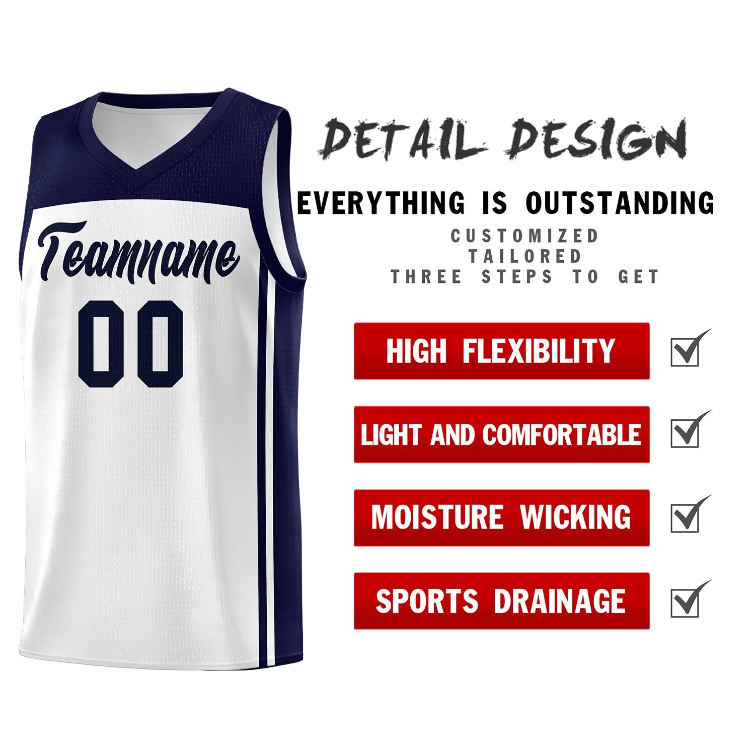 Custom White Navy Classic Sets Sports Uniform Basketball Jersey