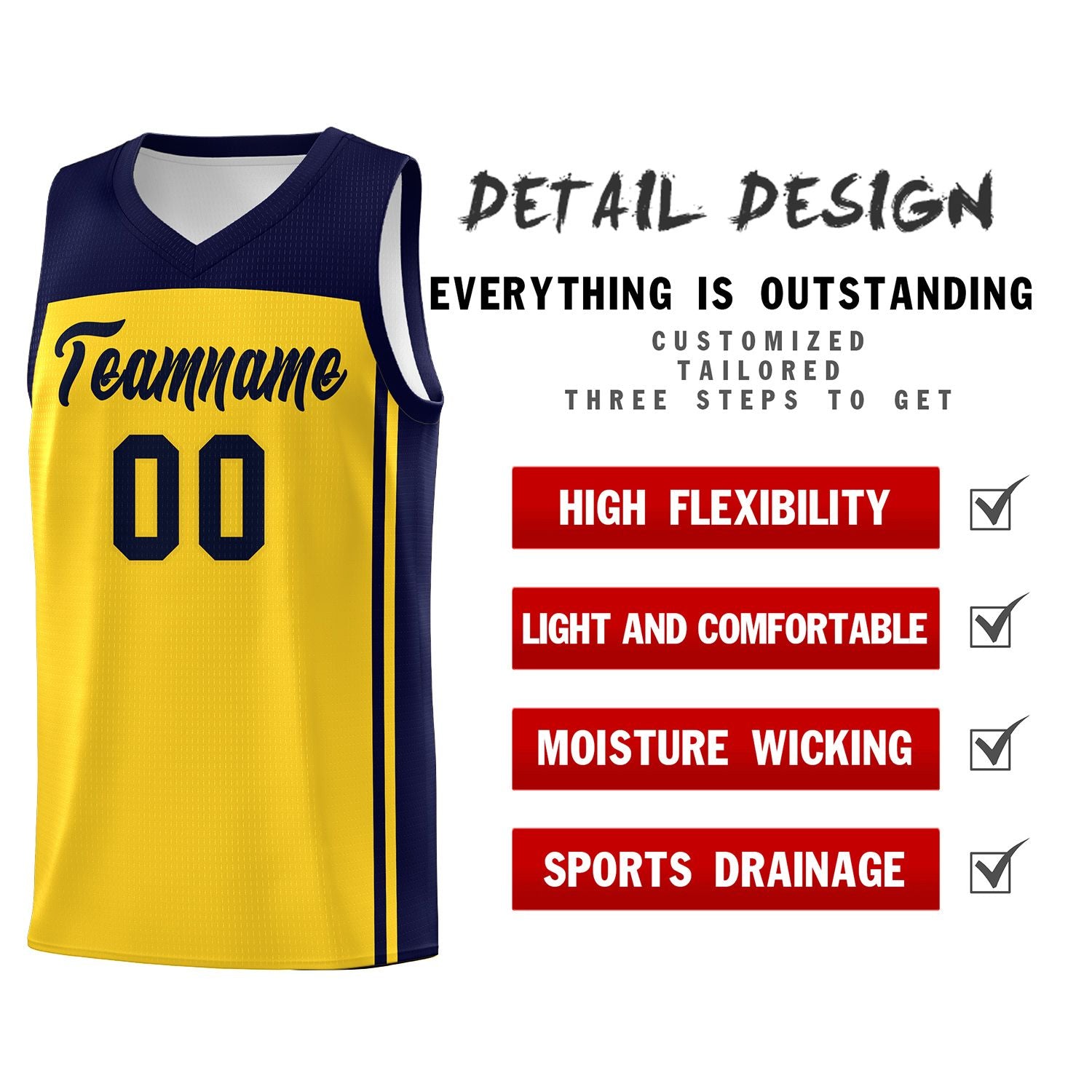 Custom Gold Navy Classic Sets Sports Uniform Basketball Jersey