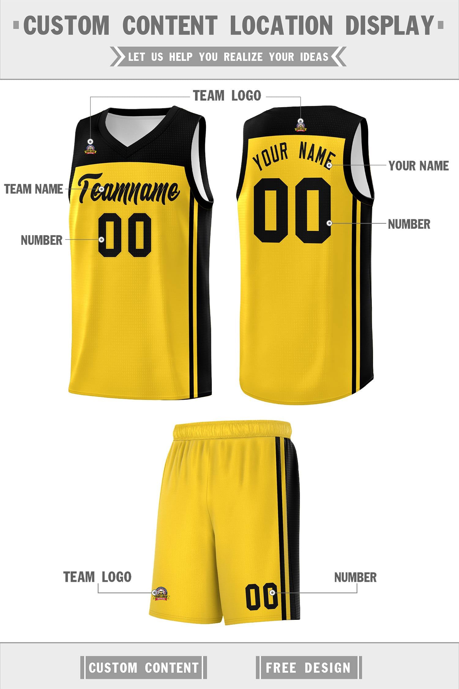 Custom Gold Black Classic Sets Sports Uniform Basketball Jersey