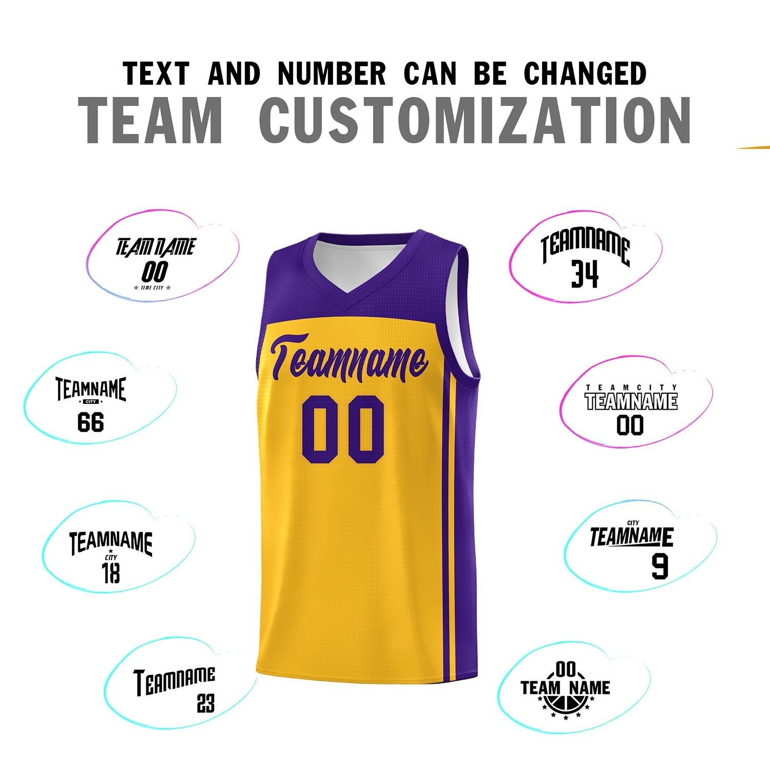 Custom Yellow Purple Classic Sets Sports Uniform Basketball Jersey