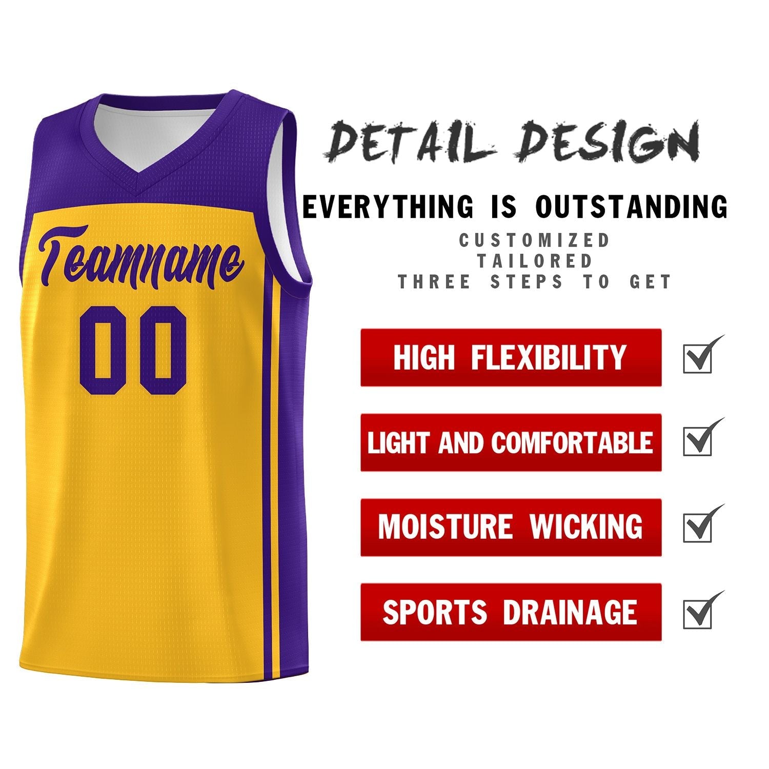 Custom Yellow Purple Classic Sets Sports Uniform Basketball Jersey