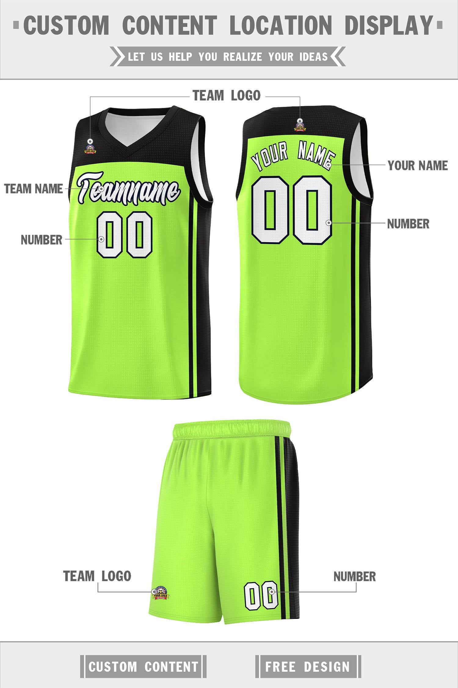 Custom Neon Green Black Classic Sets Sports Uniform Basketball Jersey