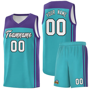 Custom Aqua Purple Classic Sets Sports Uniform Basketball Jersey