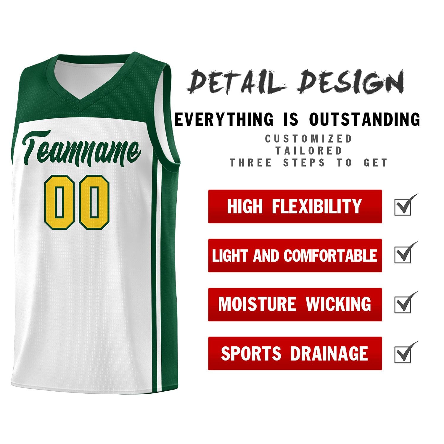 Custom White Green Classic Sets Sports Uniform Basketball Jersey