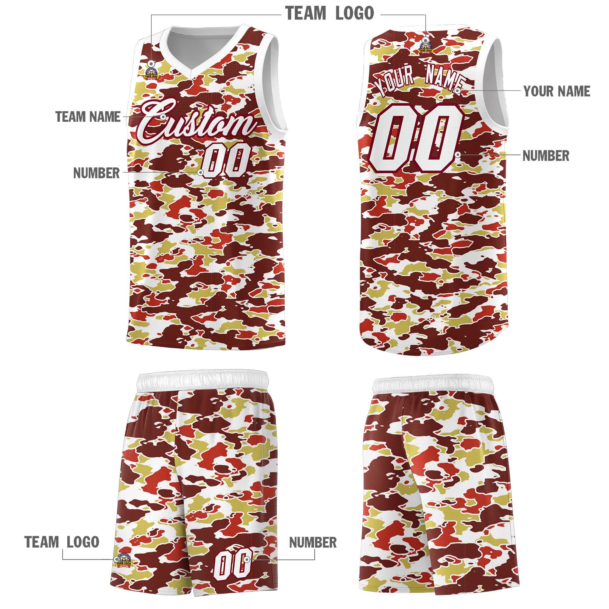 Custom Personalized Camo Sets Sports Uniform Basketball Jersey