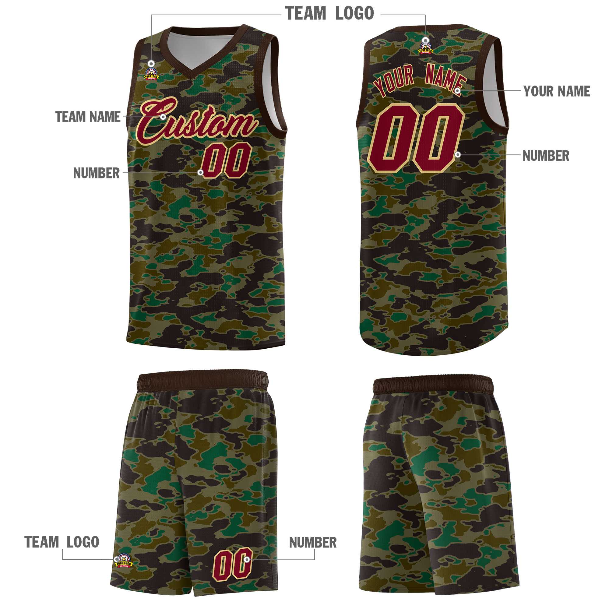 Custom Personalized Camo Sets Sports Uniform Basketball Jersey