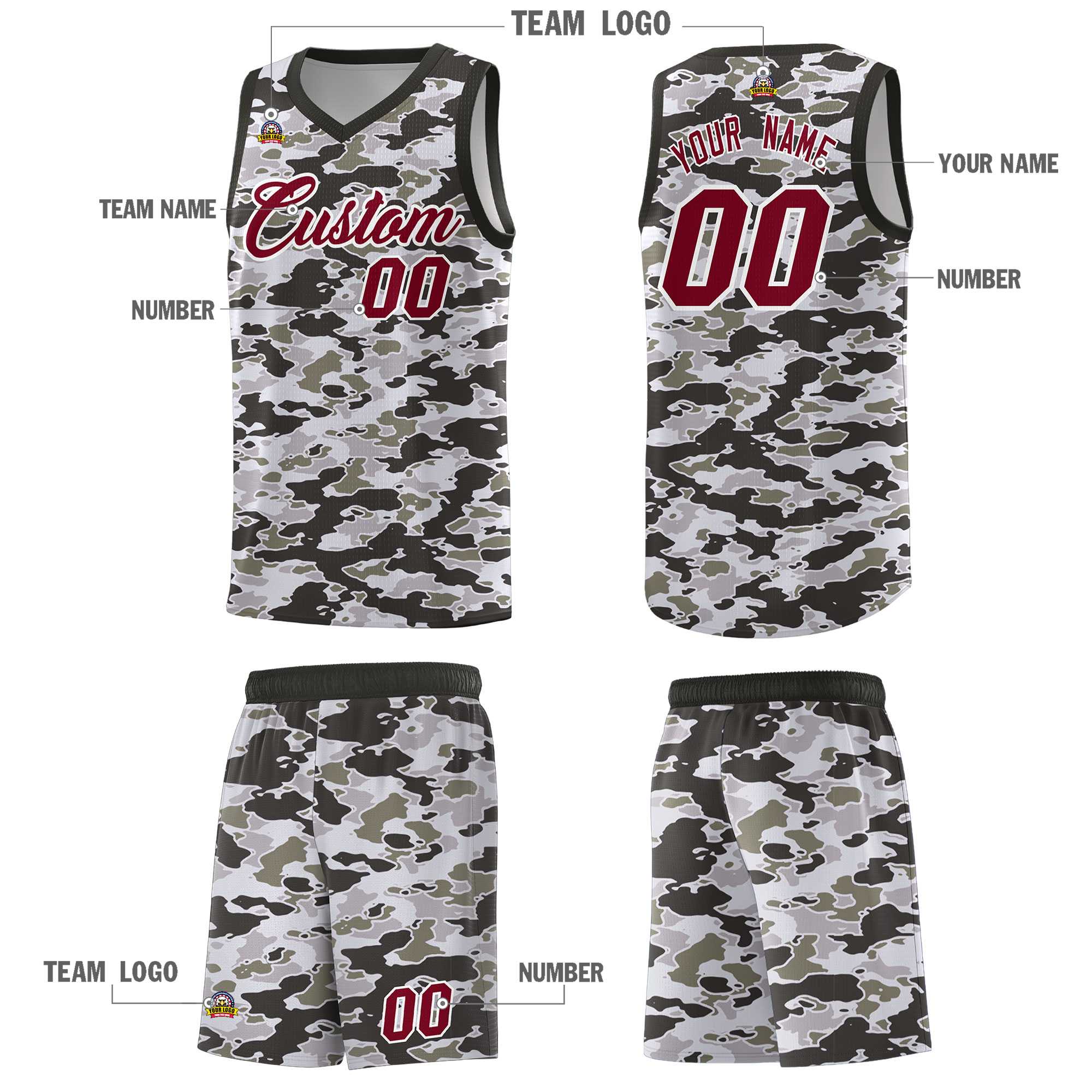 Custom Personalized Camo Sets Sports Uniform Basketball Jersey