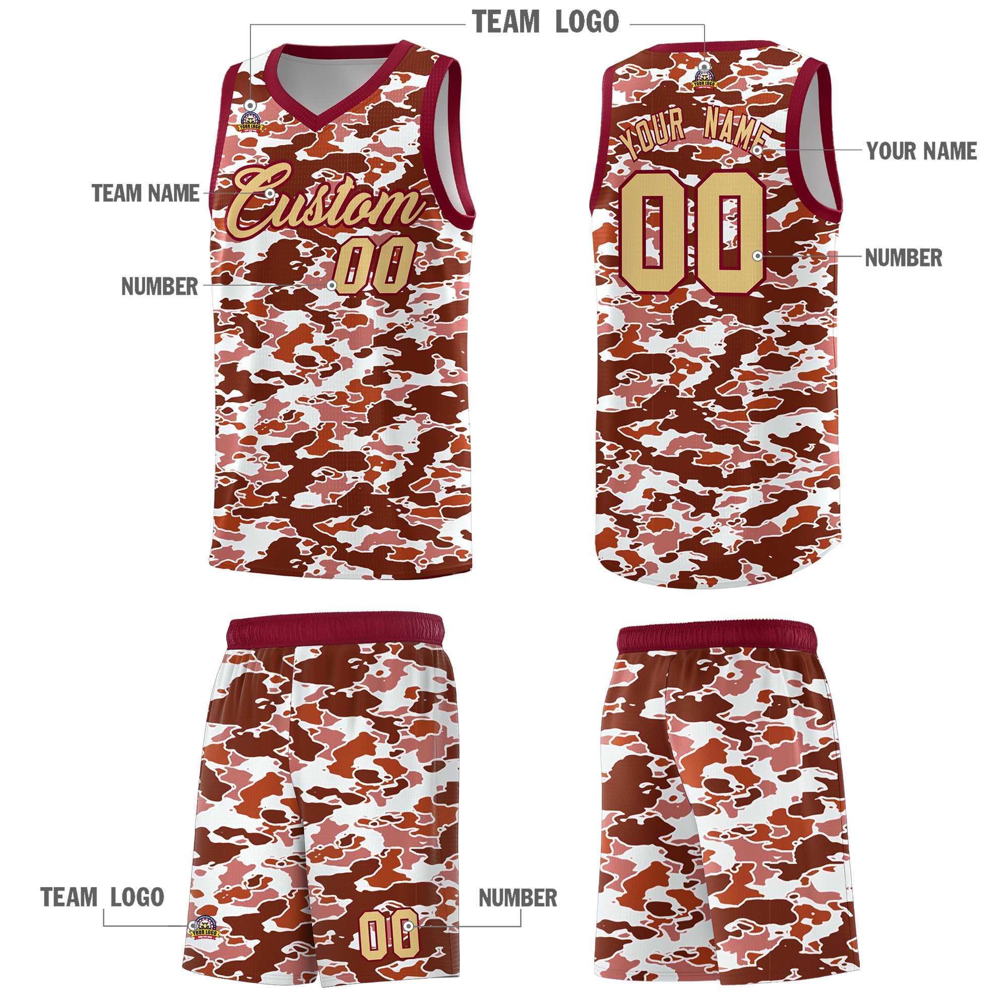 Custom Personalized Camo Sets Sports Uniform Basketball Jersey