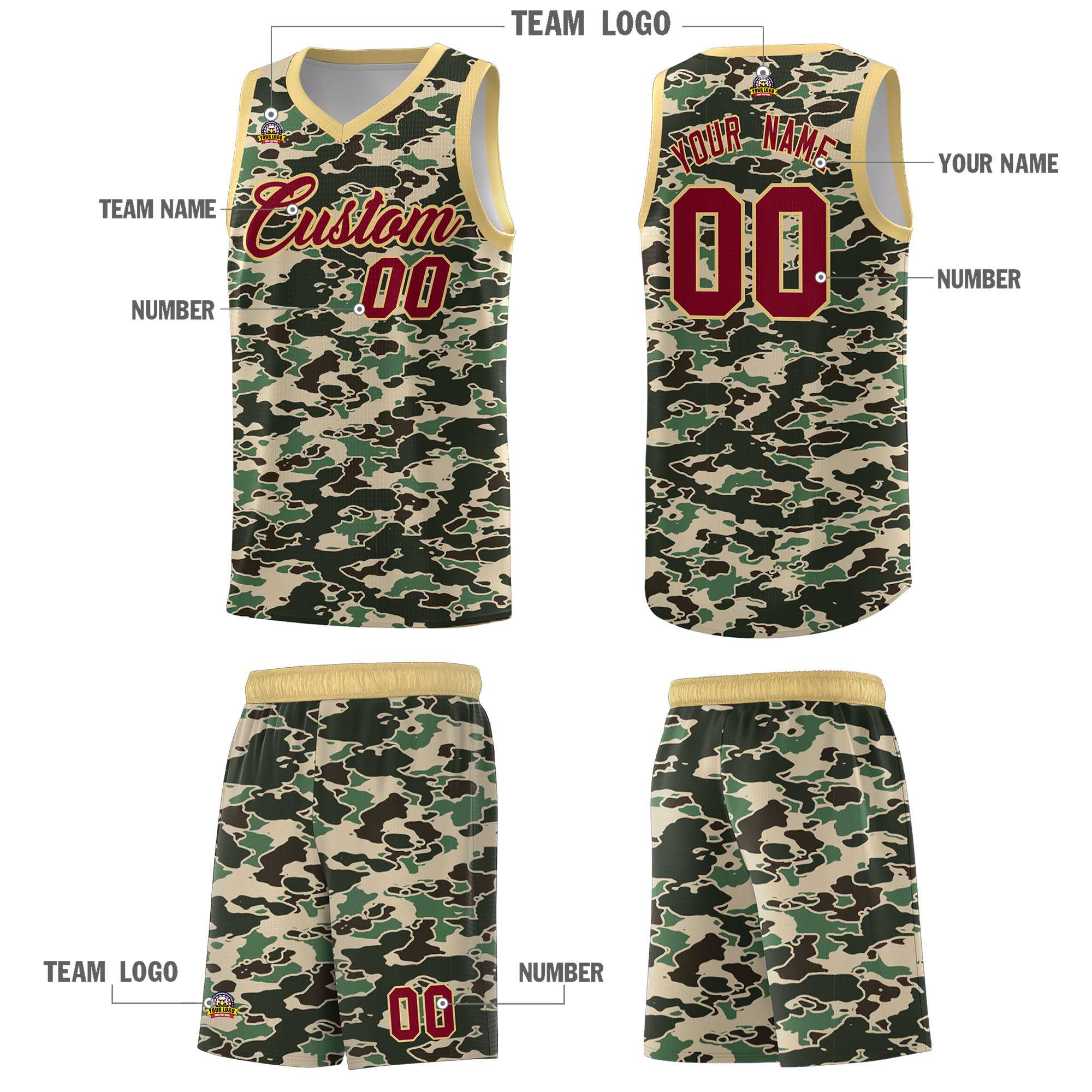 Custom Personalized Camo Sets Sports Uniform Basketball Jersey